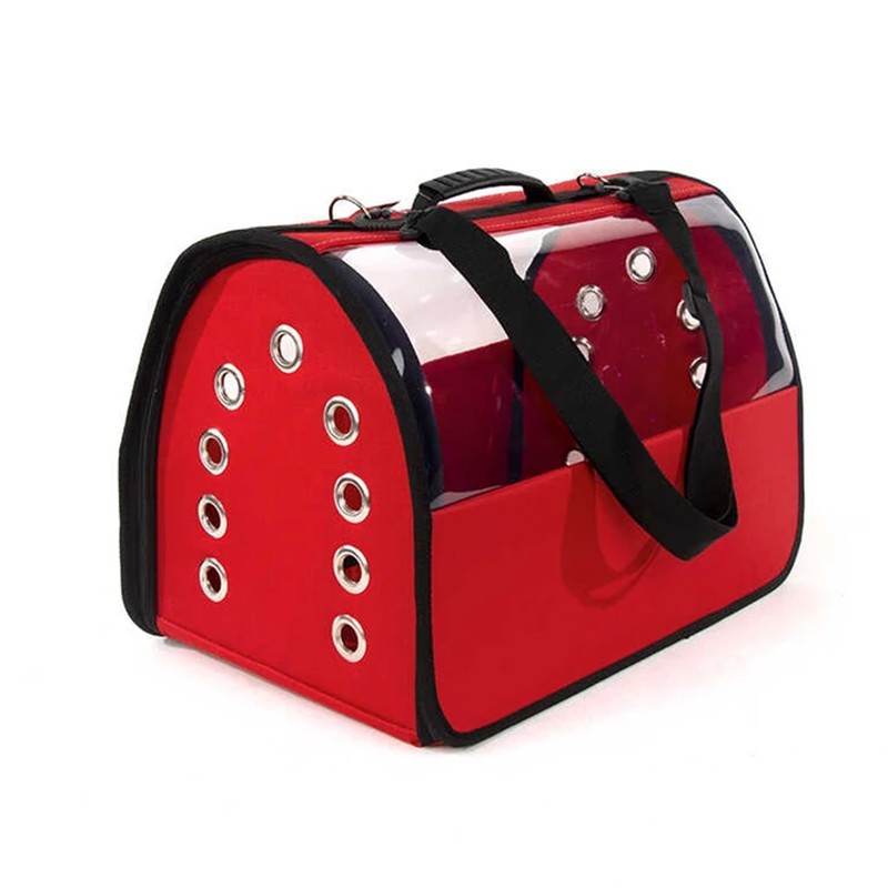 Pet Pretty Flybag Şeffaf Kedi Ve Köpek Taşıma Çantası 30x30x49 cm Kırmızı