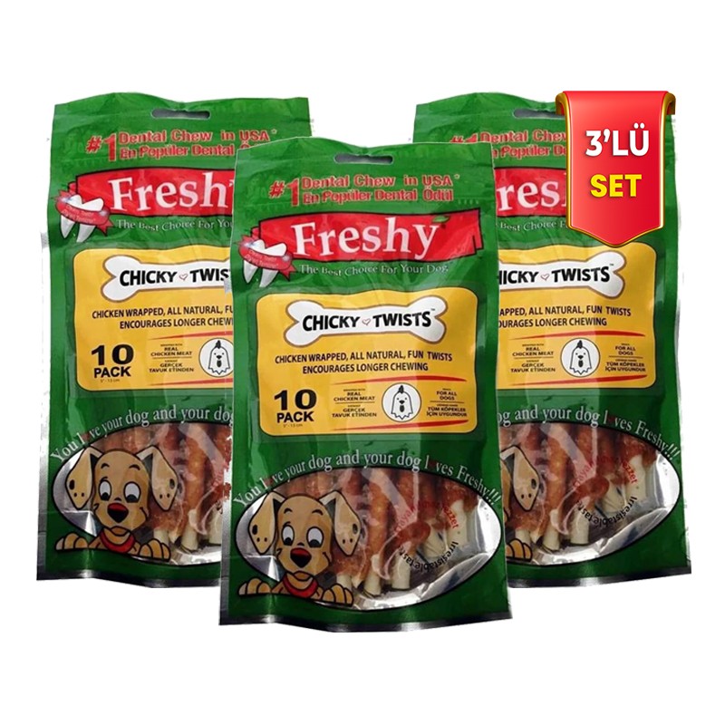 Freshy Chicky Twist 13cm Köpek Ödülü 10 adet 90gr 3'lü Set