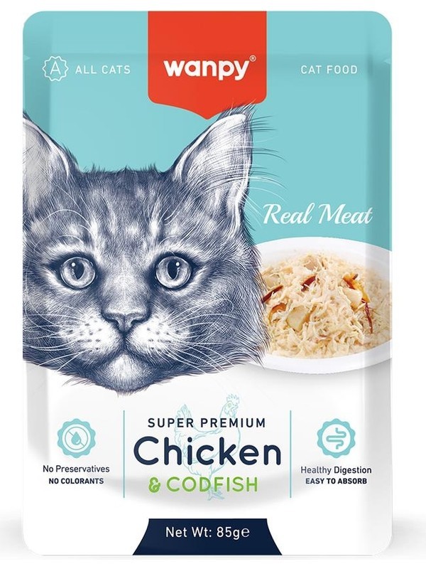 Wanpy Pouch Tavuklu & Morina Balıklı Yaş Kedi Maması 85 gr