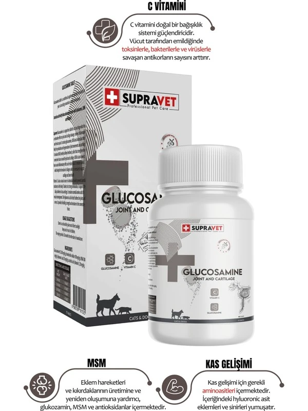 Supravet Glucosamine Kedi ve Köpek Sağlığı Glukozamin Tablet + Vitamin C 75 Tablet