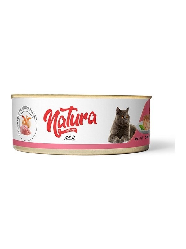 Natura Pet Adult Tahılsız Tavuk Fileto ve Karidesli Yetişkin Kedi Konservesi 70 gr