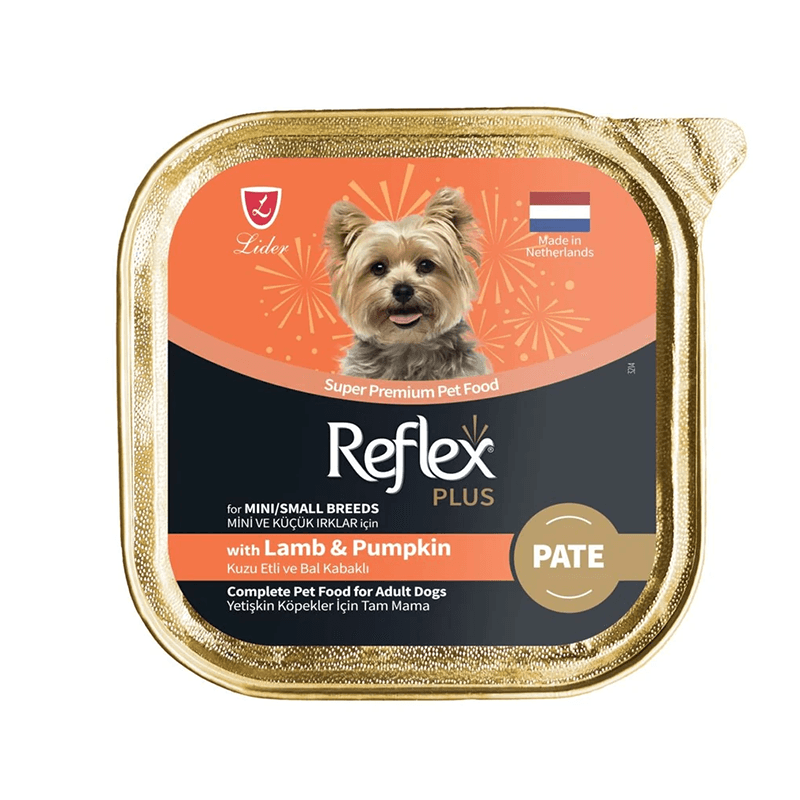 Reflex Plus Kuzu etli ve Bal Kabaklı Pate Küçük Irk Köpek için Yaş Mama 85 Gr