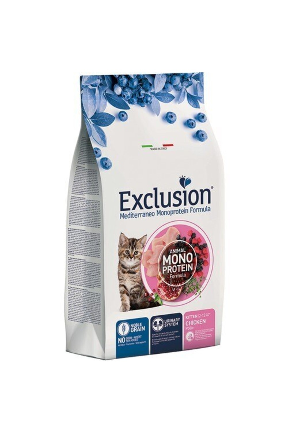 Exclusion Monoprotein Tavuklu Narlı Ve Yaban Mersinli Düşük Tahıllı Yavru Kedi Maması 12kg