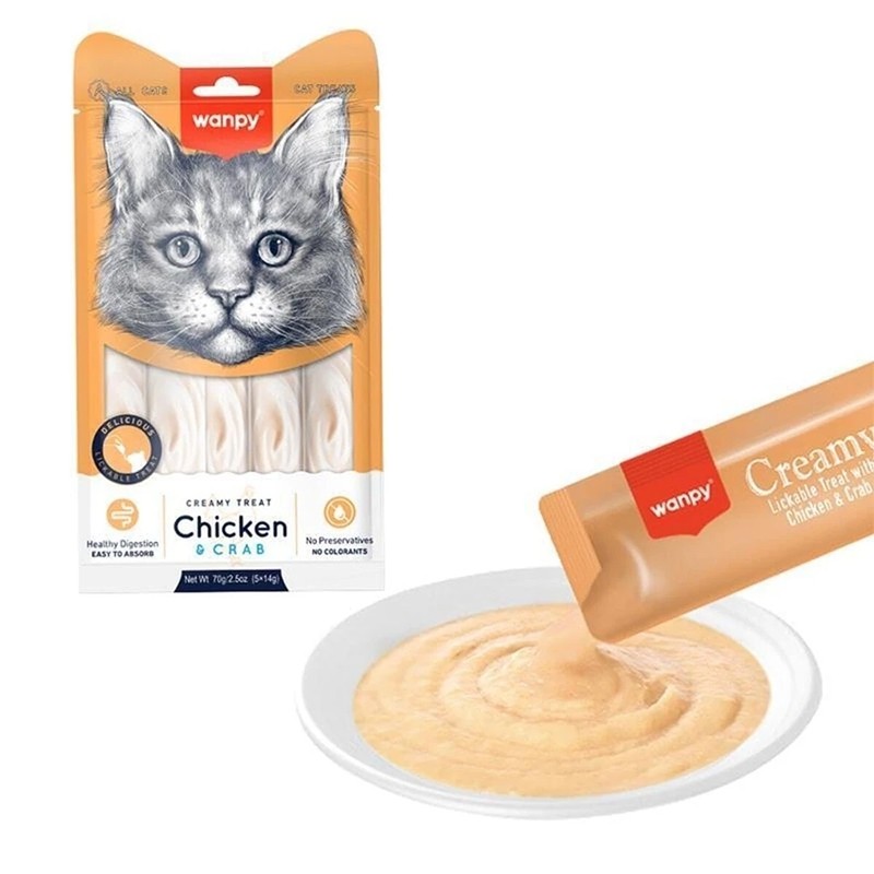 Wanpy Tavuklu Yengeçli Sıvı Kedi Ödül Maması 5x14gr