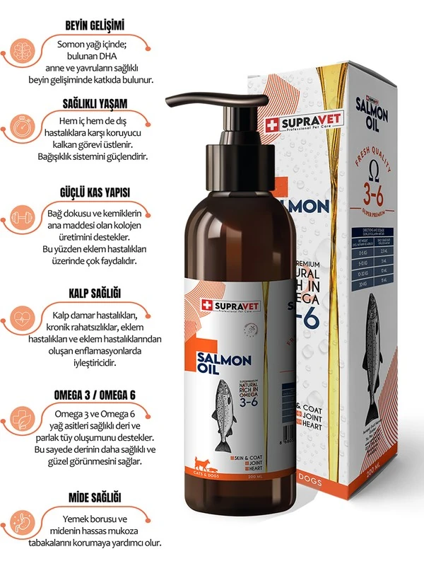 Supravet Salmon Oil Cats And Dogs 200 ml Doğal Kedi Köpek Norveç Somon Yağı