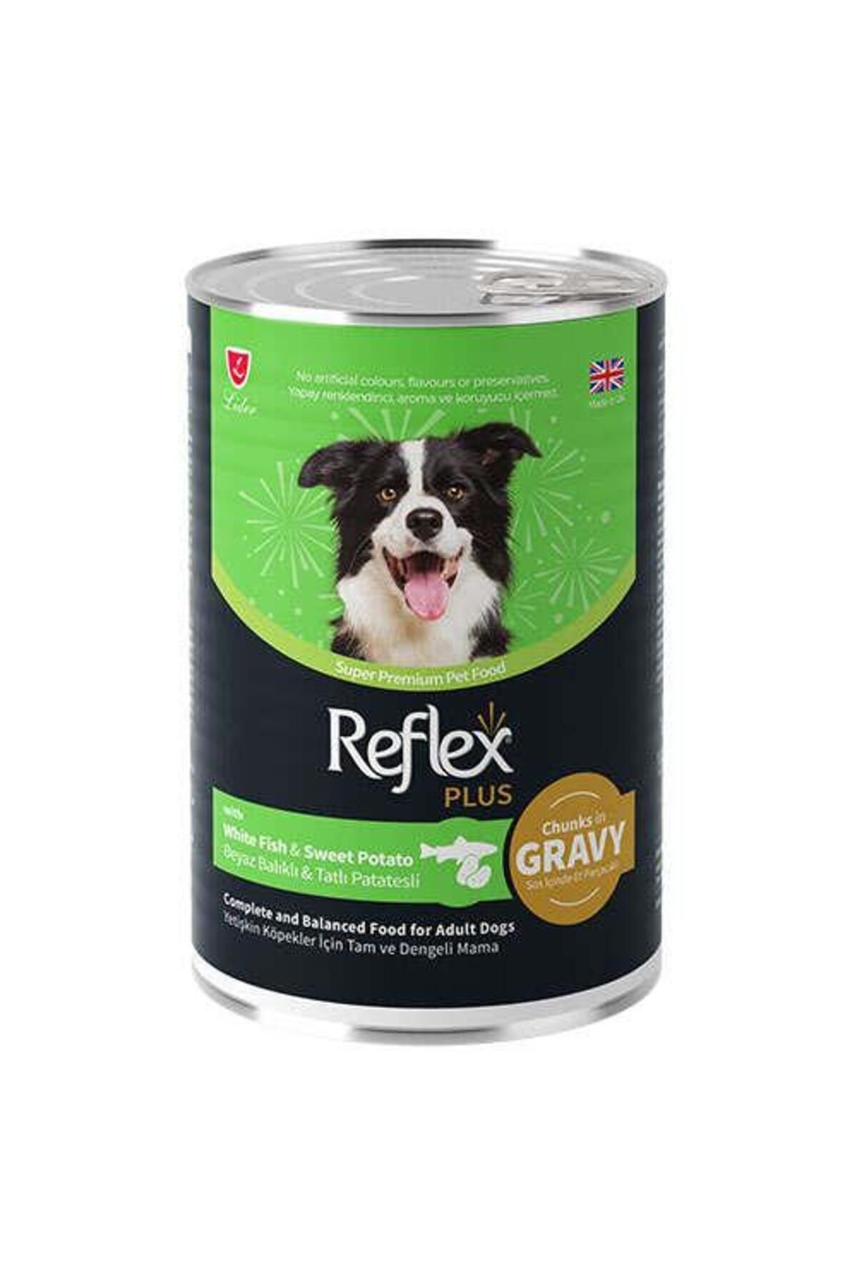 Reflex Plus Beyaz Balıklı ve Tatlı Patates Et Parçacıklı Soslu Köpek Konservesi 400gr