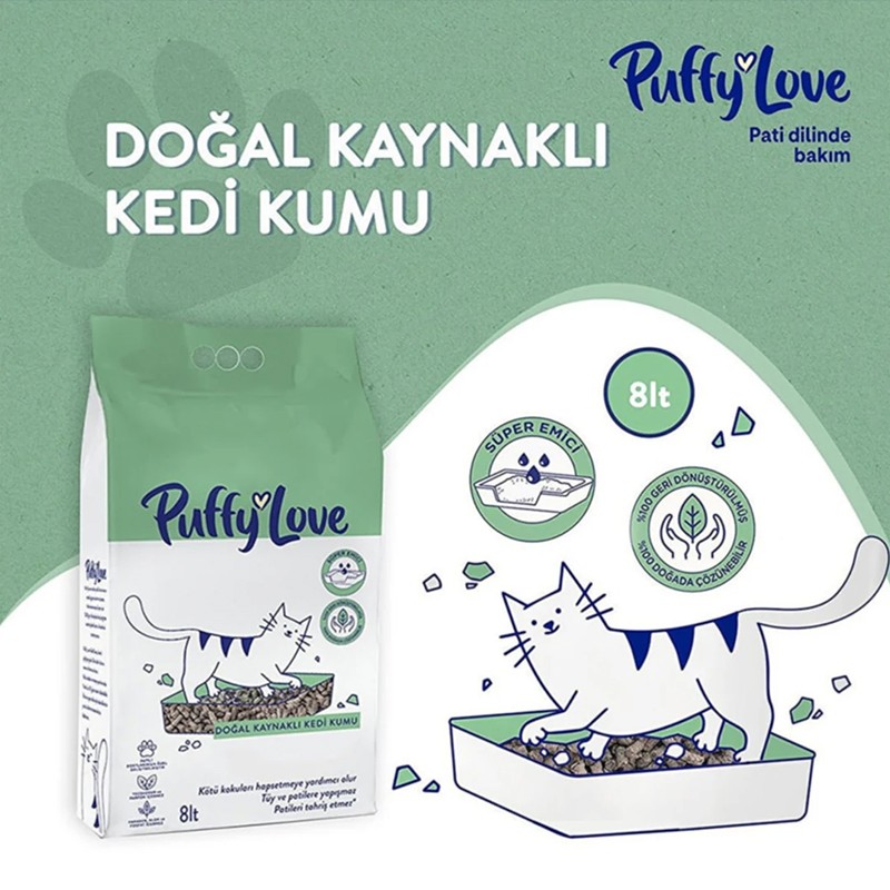 Puffy Love Hayvan Dostu Doğal Kaynaklı Kedi Kumu 8 Lt