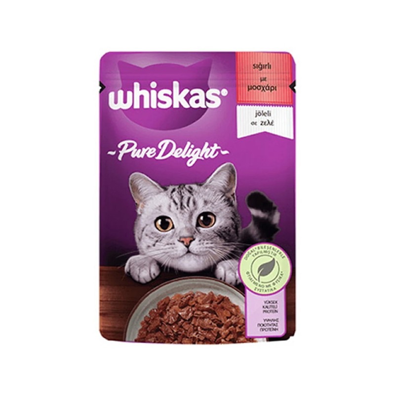 Whiskas Pure Delight Jöle Içinde Sığır Etli Yetişkin Kedi Konservesi 85 gr