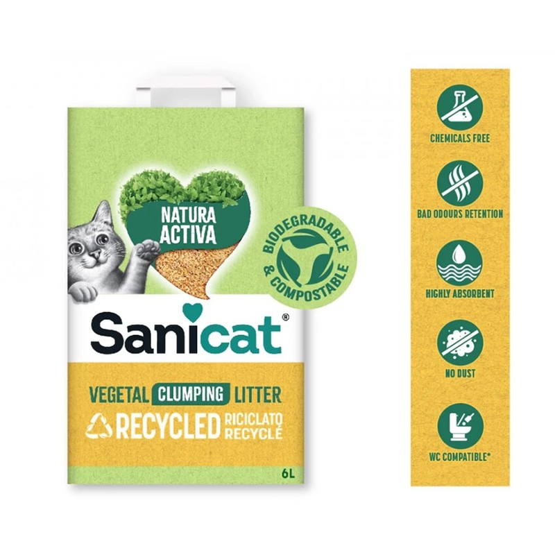 Sanicat Natura Activa Vegetal Litters 10 Litre Geri Dönüştürülmüş Bitkisel Topaklanan Kedi Kumu