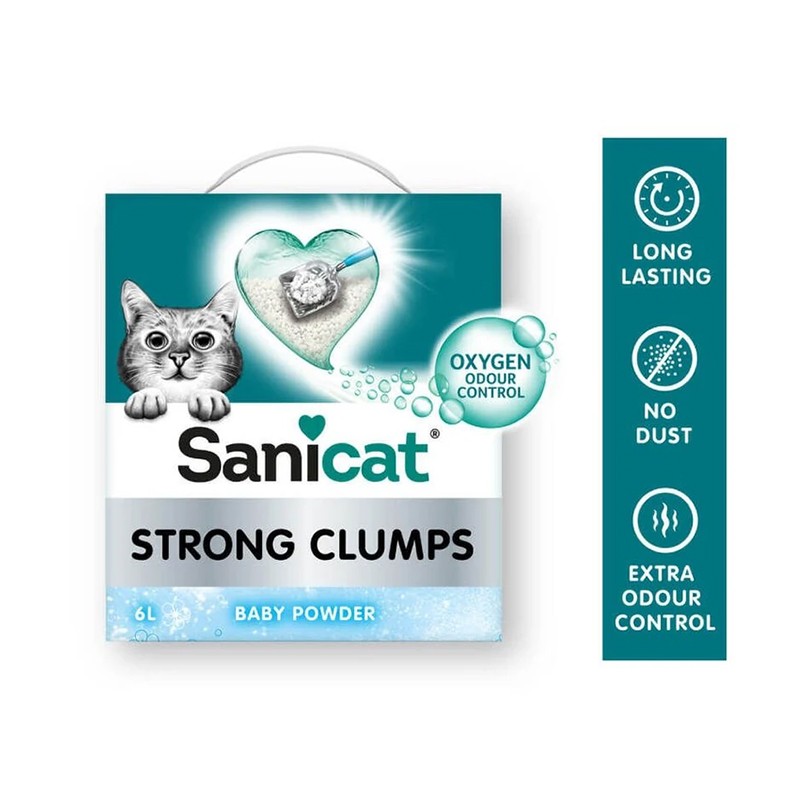 Sanicat Strong Clumps(Ultra Topaklaşan) Bebek Pudra Kokulu Bentonit Kedi Kumu 10kg