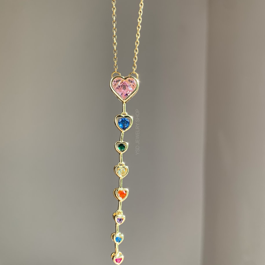 Multicolor sıralı kalp kolye