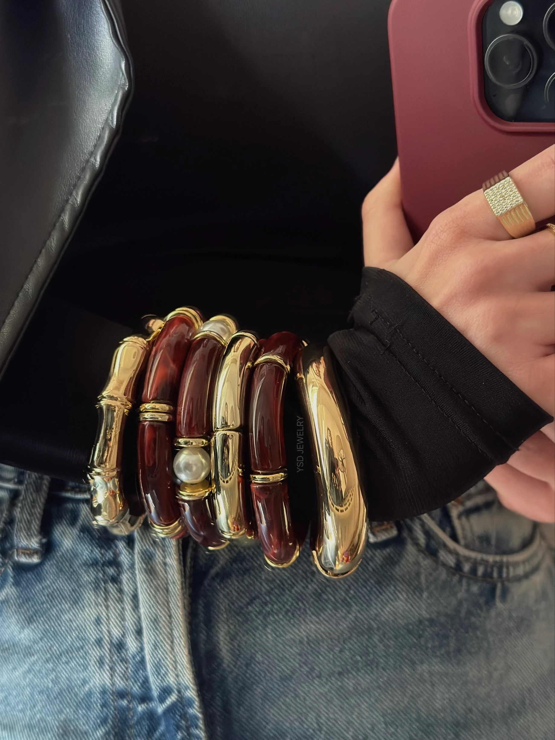 Bordo bohem bileklik seti