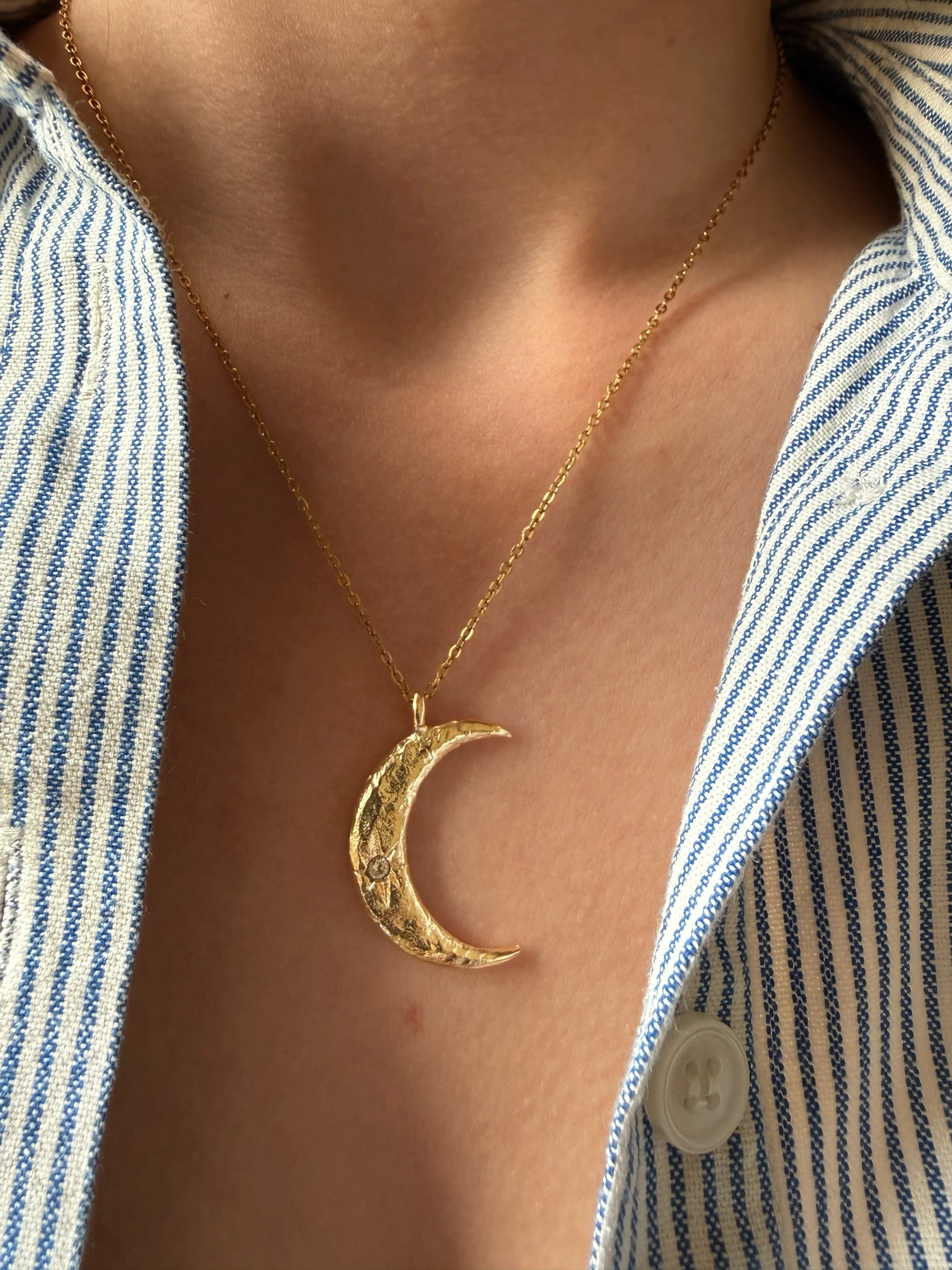 Vintage taşlı ay kolye