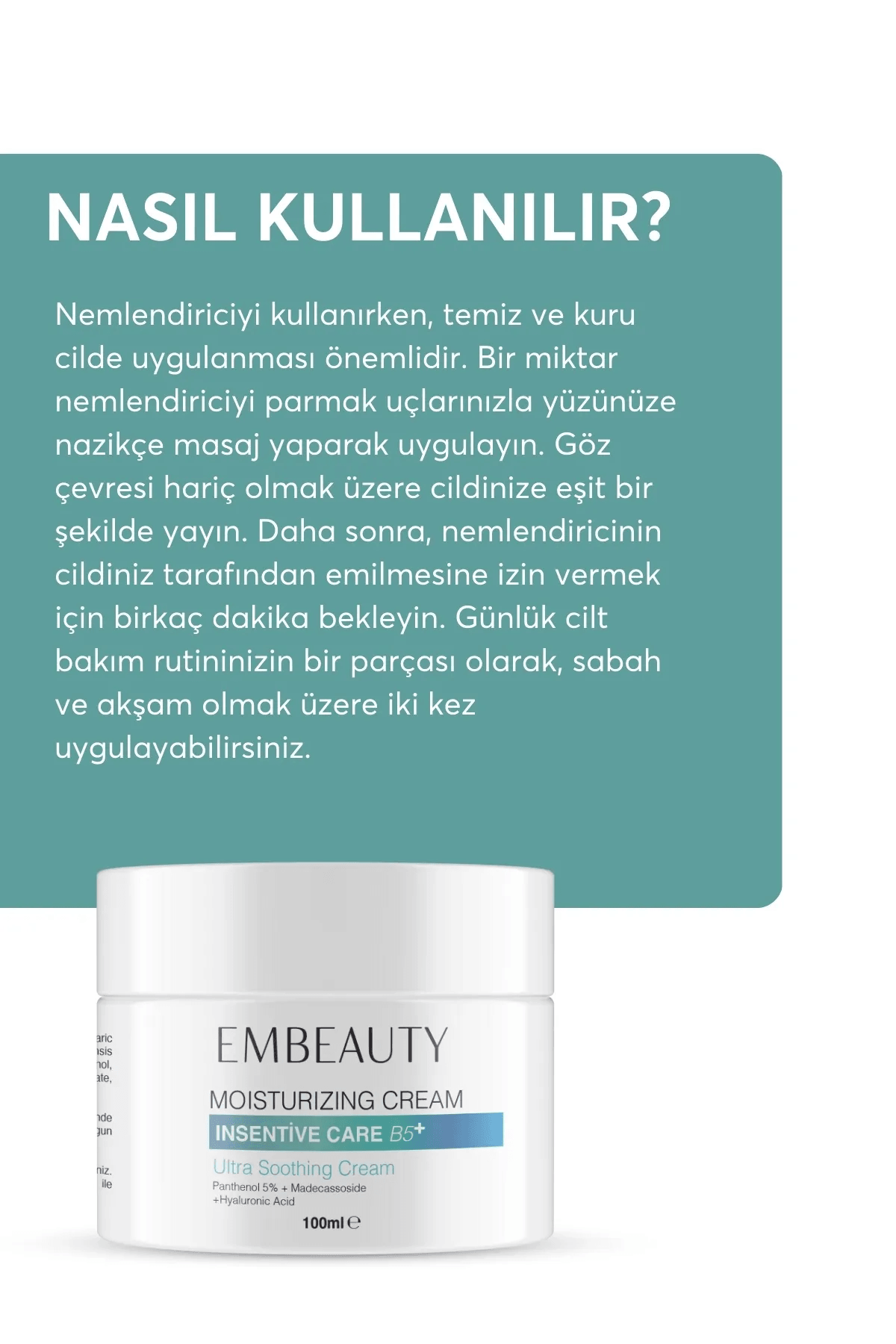 EMBEAUTY Hyalüronik Asit ve Panthenol İçerikli Yoğun Nemlendirici Krem