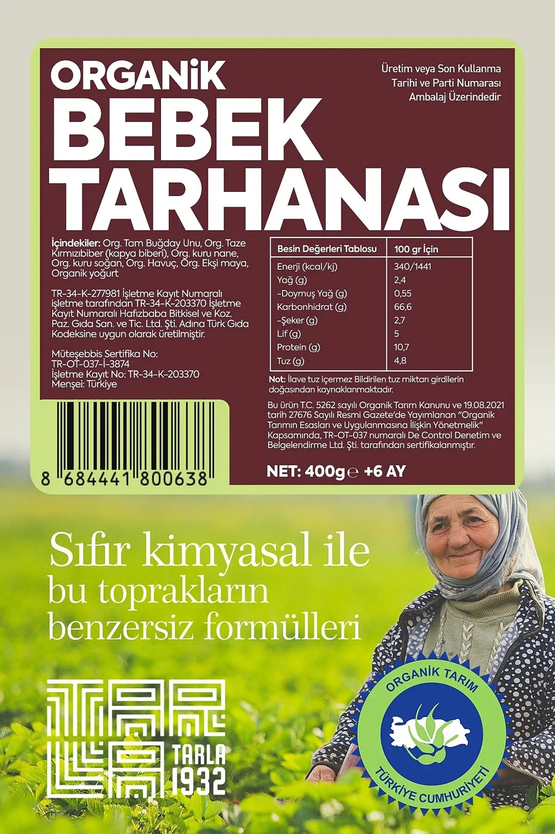 Tarla 1932 Organik Bebek Tarhanası | Katkısız & Doğal | 400 gr