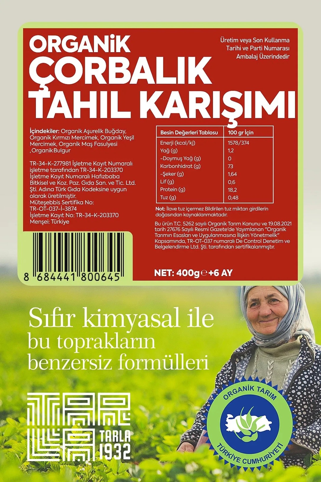 Tarla 1932 Organik Çorbalık Tahıl Karışımı | Katkısız & Doğal | 400 g