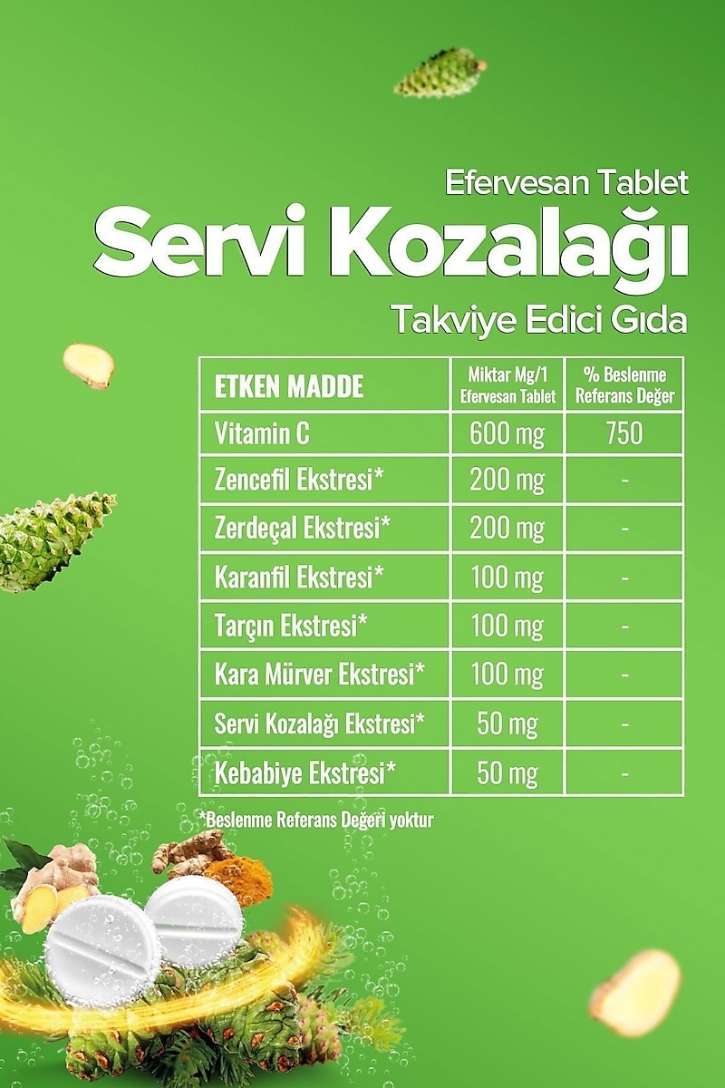 Zühre Ana Servi Kozalağı Efervesan 60 Tablet