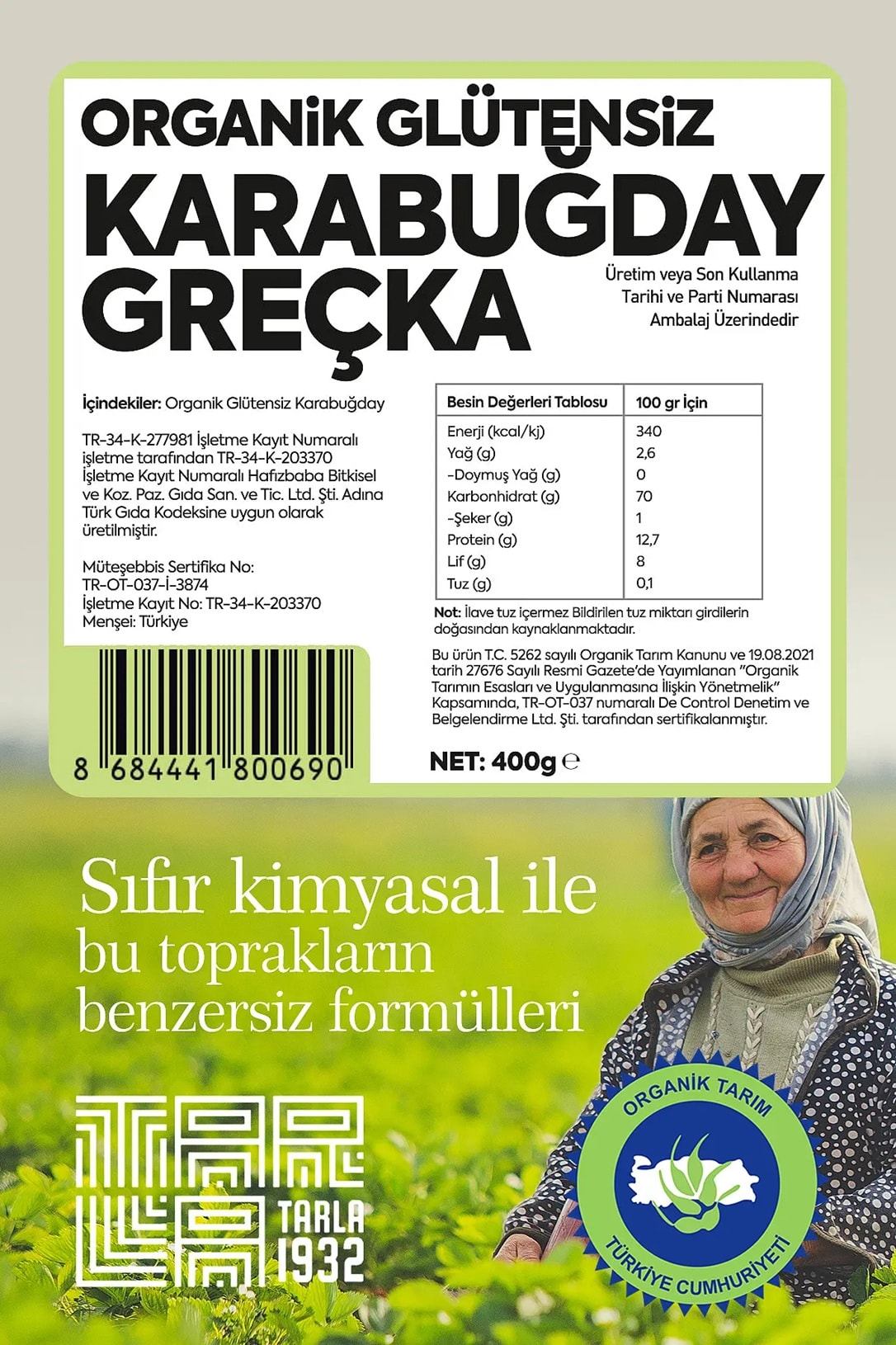 Tarla 1932 Organik Glutensiz Karabuğday (Greçka) | Doğal & Katkısız | 400 gr