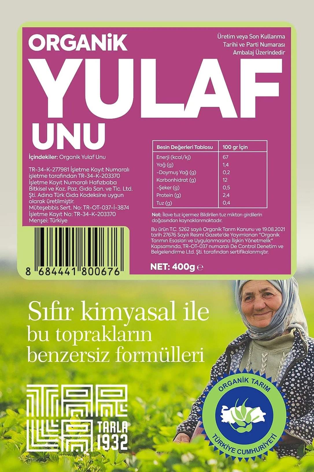 Tarla 1932 Organik Yulaf Unu | Katkısız & Doğal | 400 gr