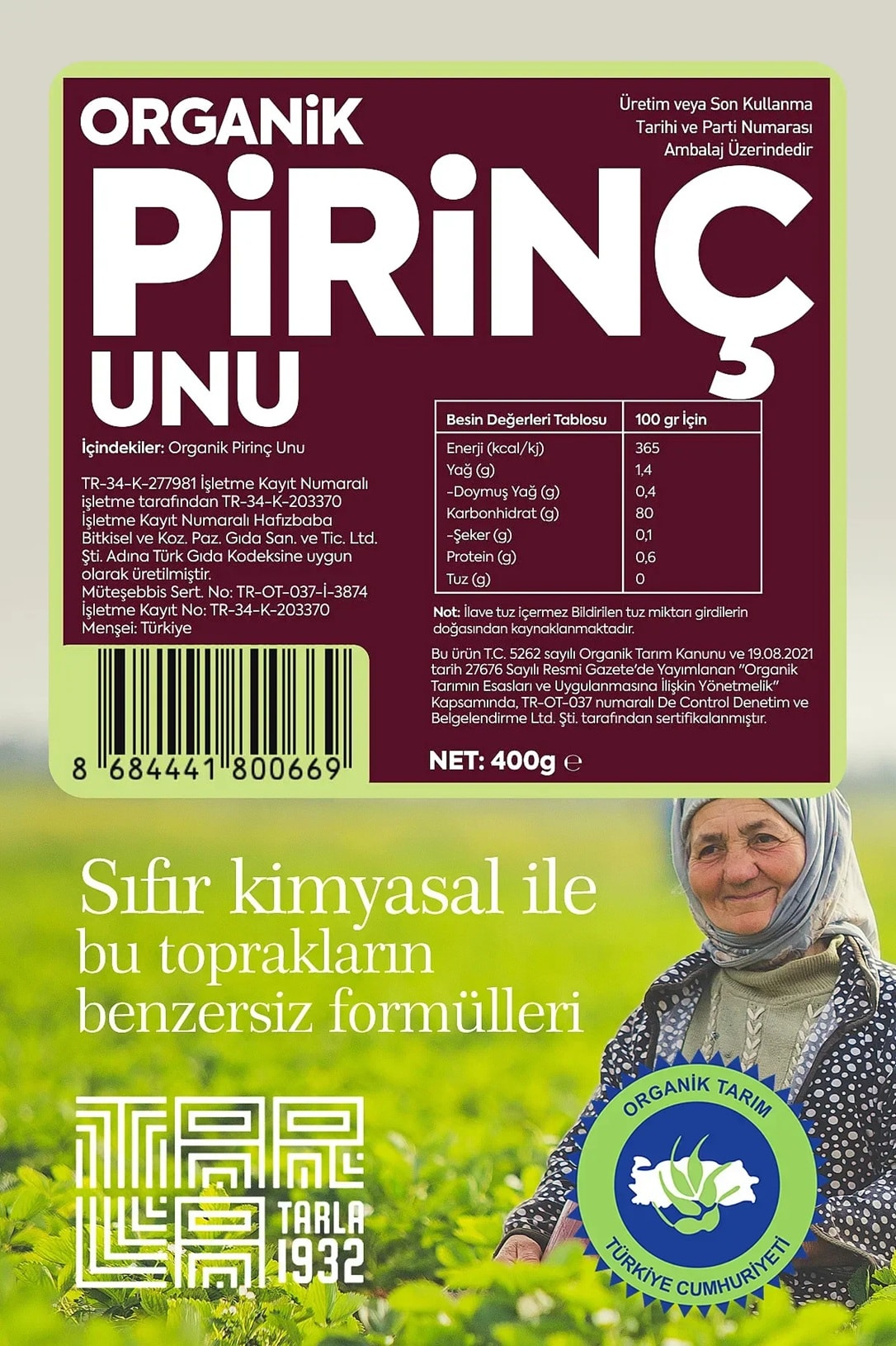 Tarla 1932 Organik Pirinç Unu | Katkısız & Doğal | 400 gr