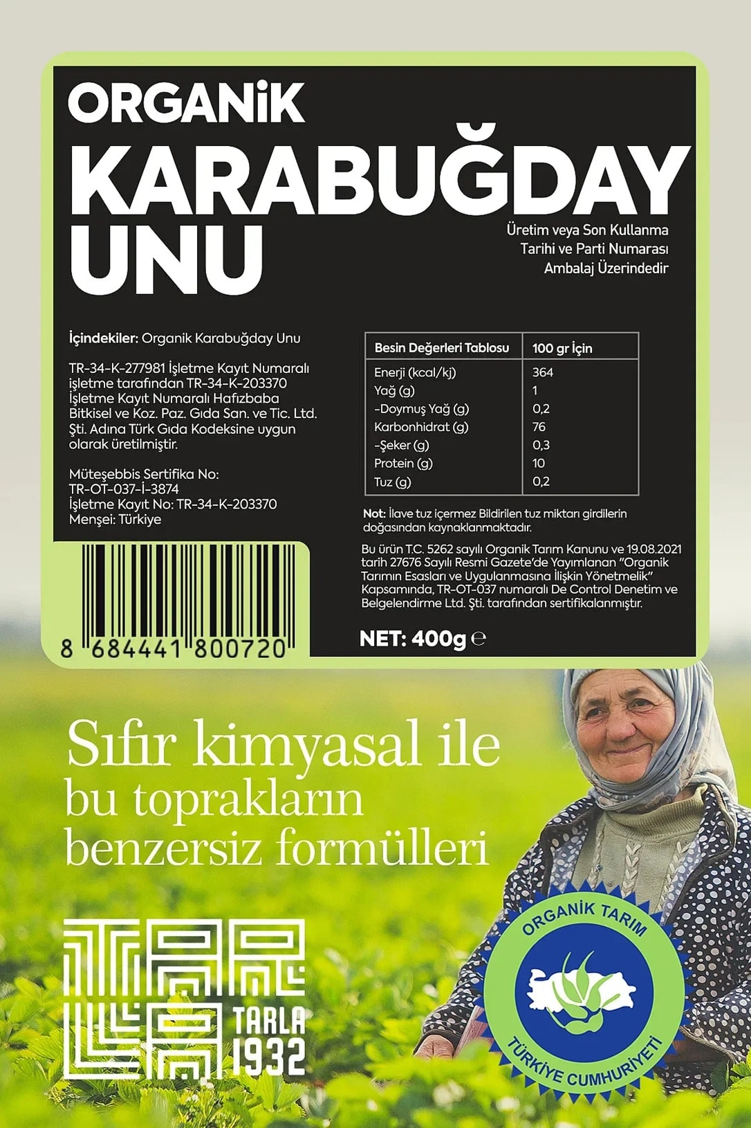 Tarla 1932 Organik Karabuğday Unu | Doğal & Katkısız | 400 gr
