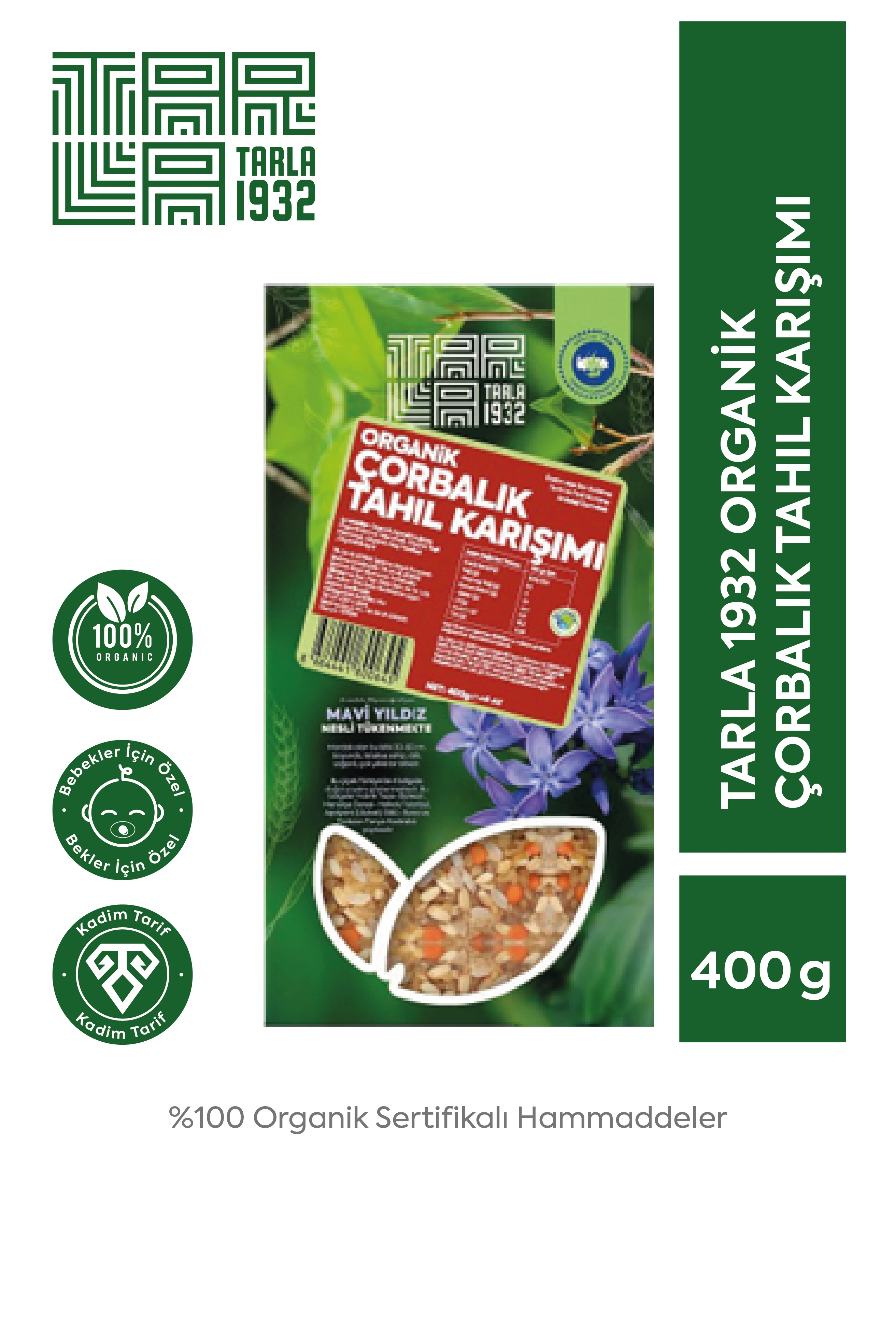 Tarla 1932 Organik Çorbalık Tahıl Karışımı | Katkısız & Doğal | 400 g