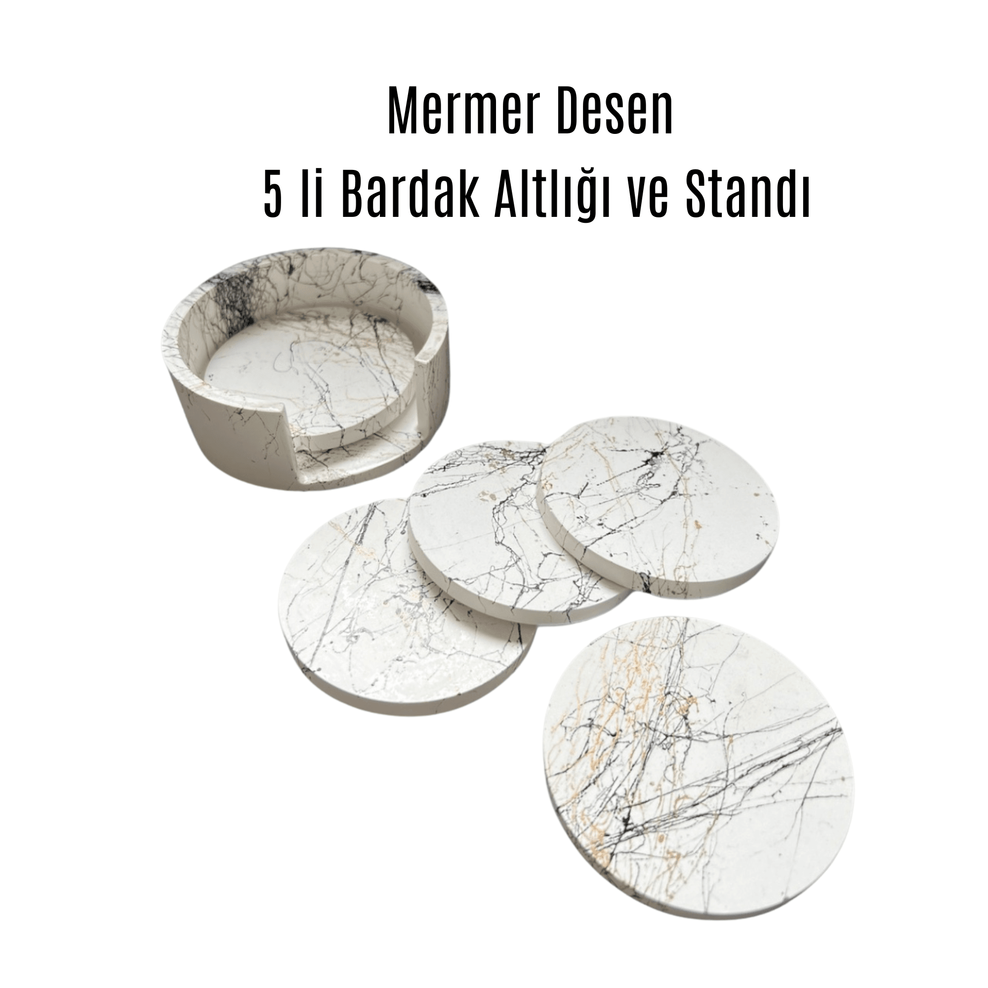 Mermer Desenli Vazo, Takı Sunum Tabağı ve Bardak Altlığı Seti | Modern Ev Dekoru ve Şık Hediye Seçeneği
