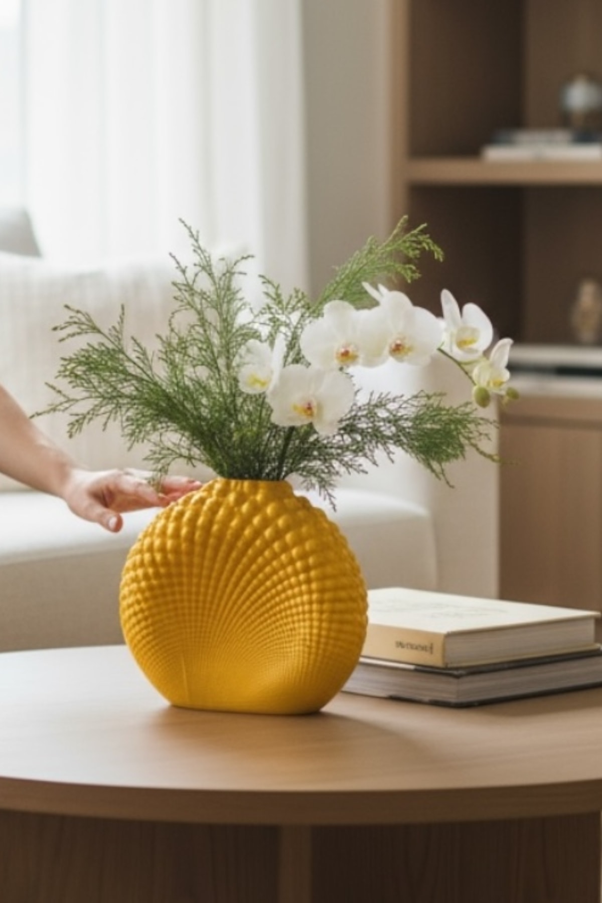 El Yapımı Boncuklu Skandinav Dekoratif Vazo 20x23 cm | Seramik Görünümlü Büyük Salon Vazosu