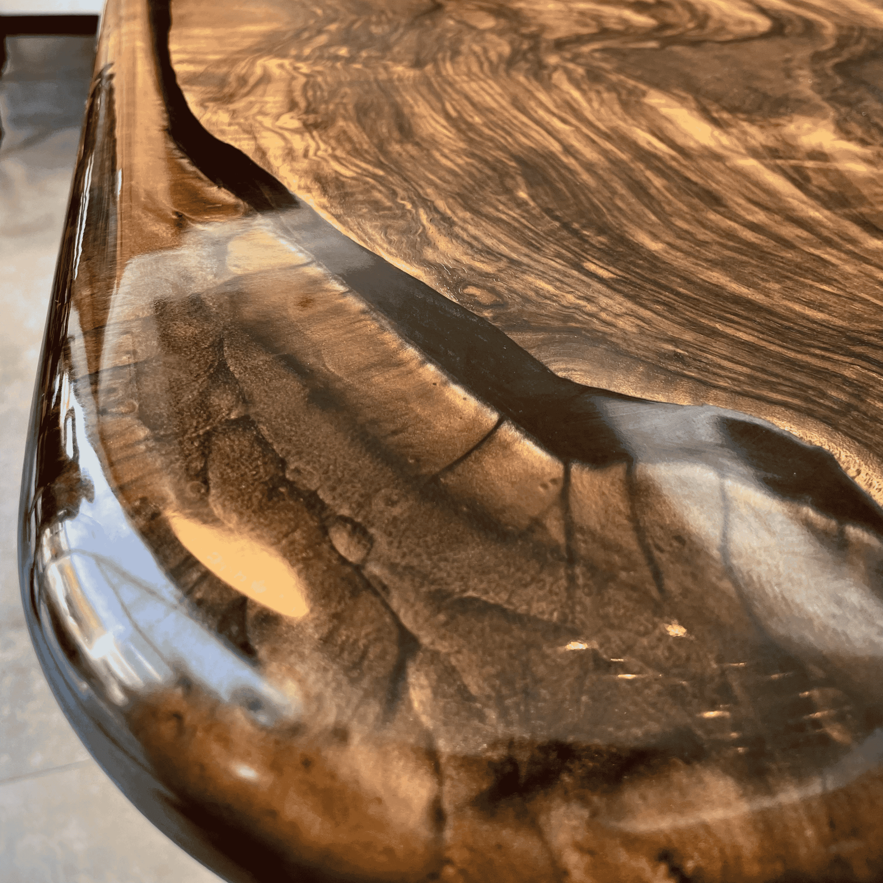 Handcrafted Solid Walnut and Brown Epoxy Table – Customizable Epoxy Color and Wood Options  