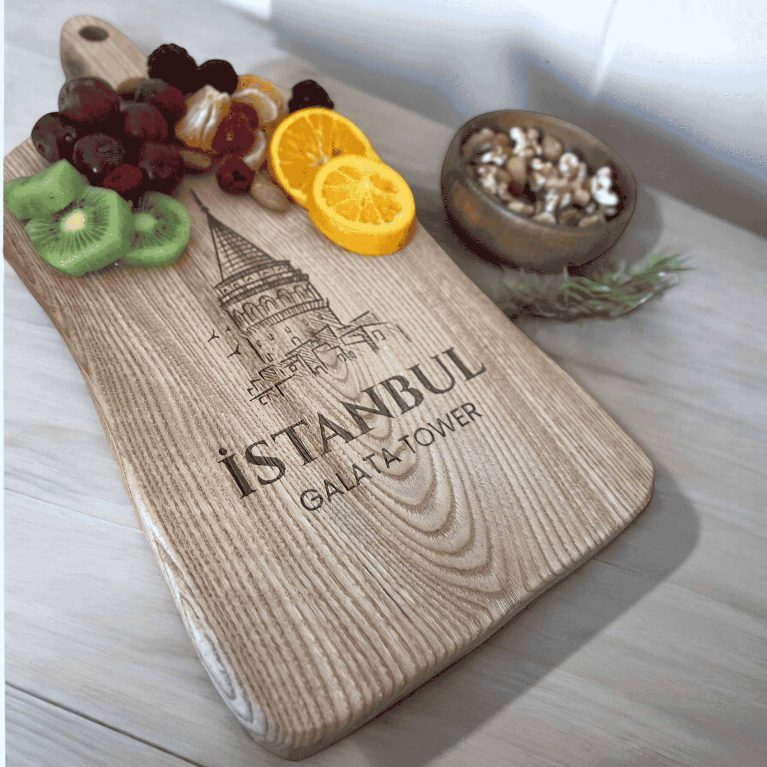 City-Themed Natural Wood Cutting and Serving Board – Customizable, Laser-Engraved, Decorative and Functional Gift