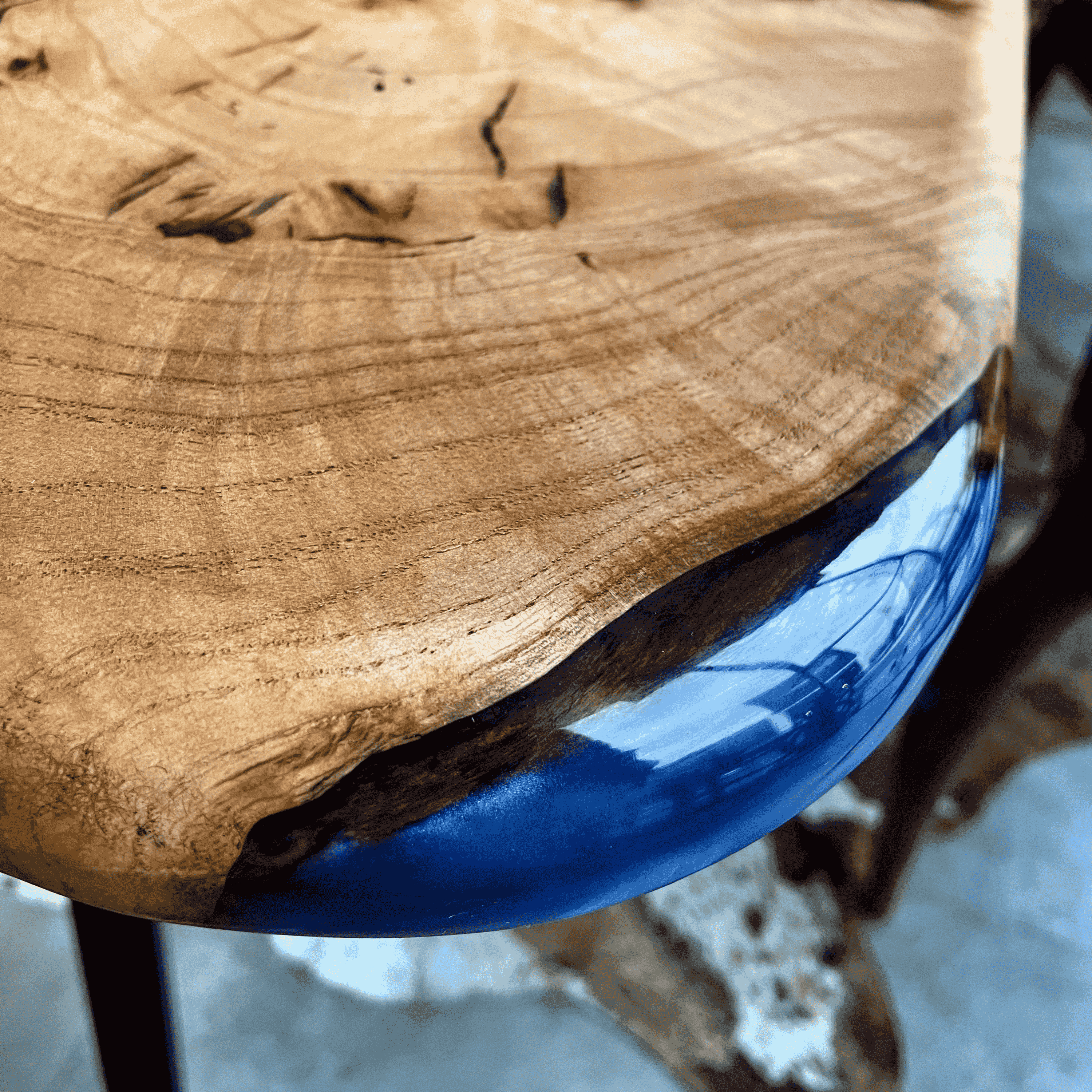 Ash Wood & Blue Epoxy Dining Table – Custom Design Handmade Natural Wood Table