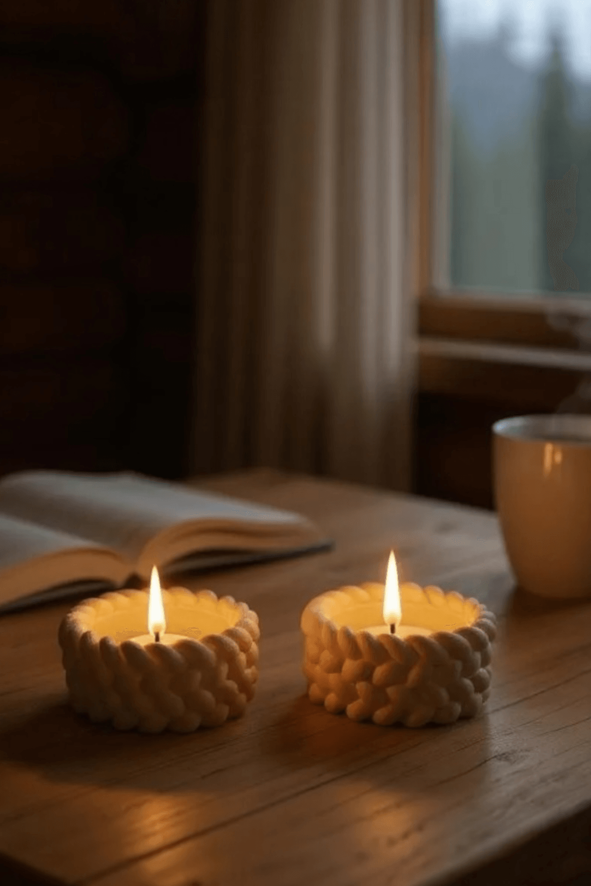 El Yapımı Hasır Görünümlü 2’li Tea Light Taş Mumluk | Dekoratif Mumluk | Hediye Seçeneği