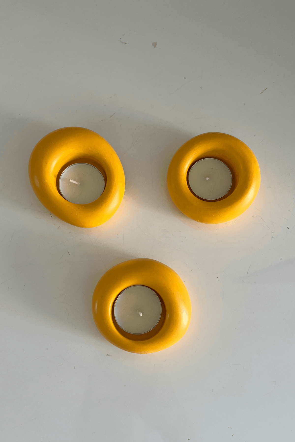 El Yapımı Taş Tozu 3’lü Tea Light Mumluk Seti | Dekoratif Mumluk | Renkli Ev Hediyesi