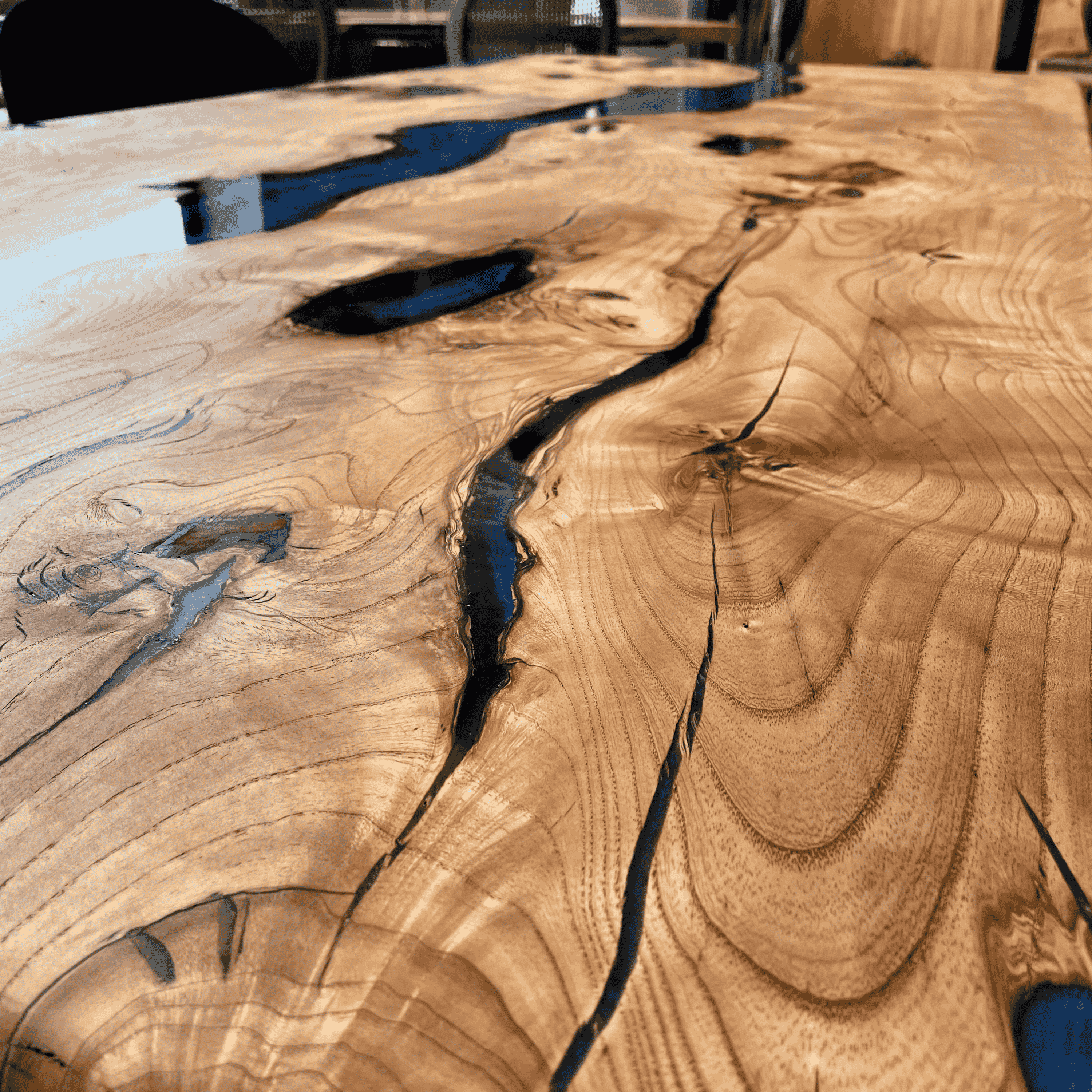 Ash Wood Blue Epoxy River Table – Handmade, Natural Wood and Elegant Design, Custom Made Dining and Work Table