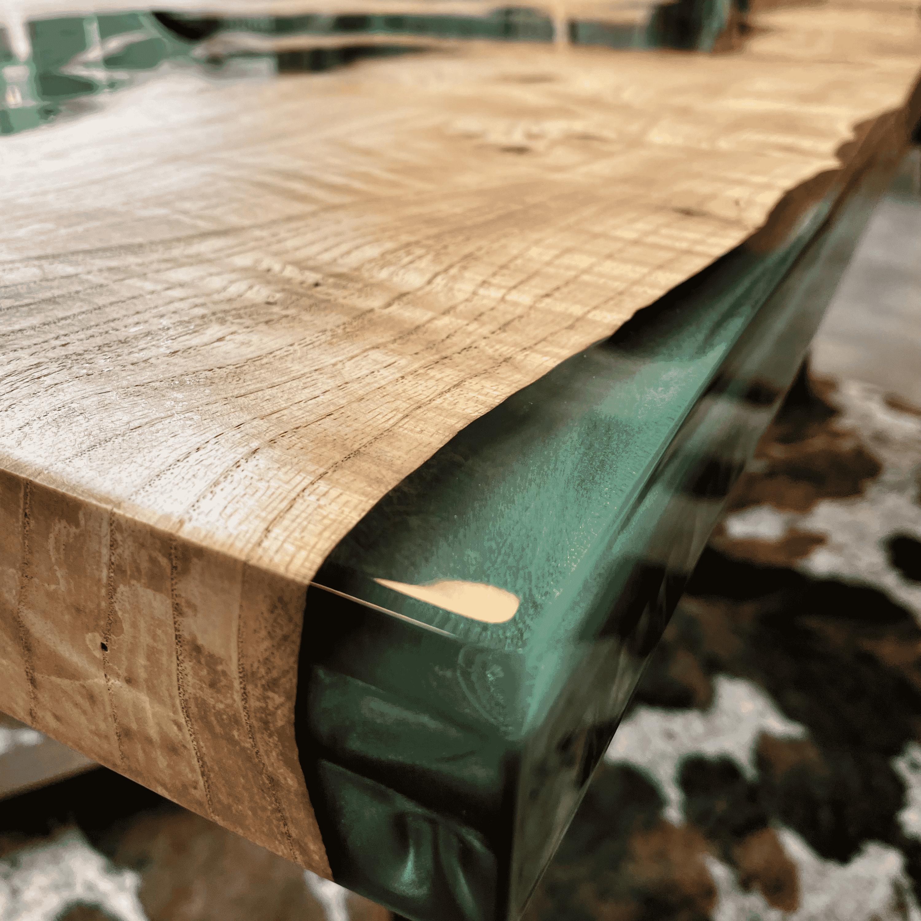 Ash Tree Green Epoxy River Table – Handmade Modern Dining Table | Custom Design Luxury Furniture