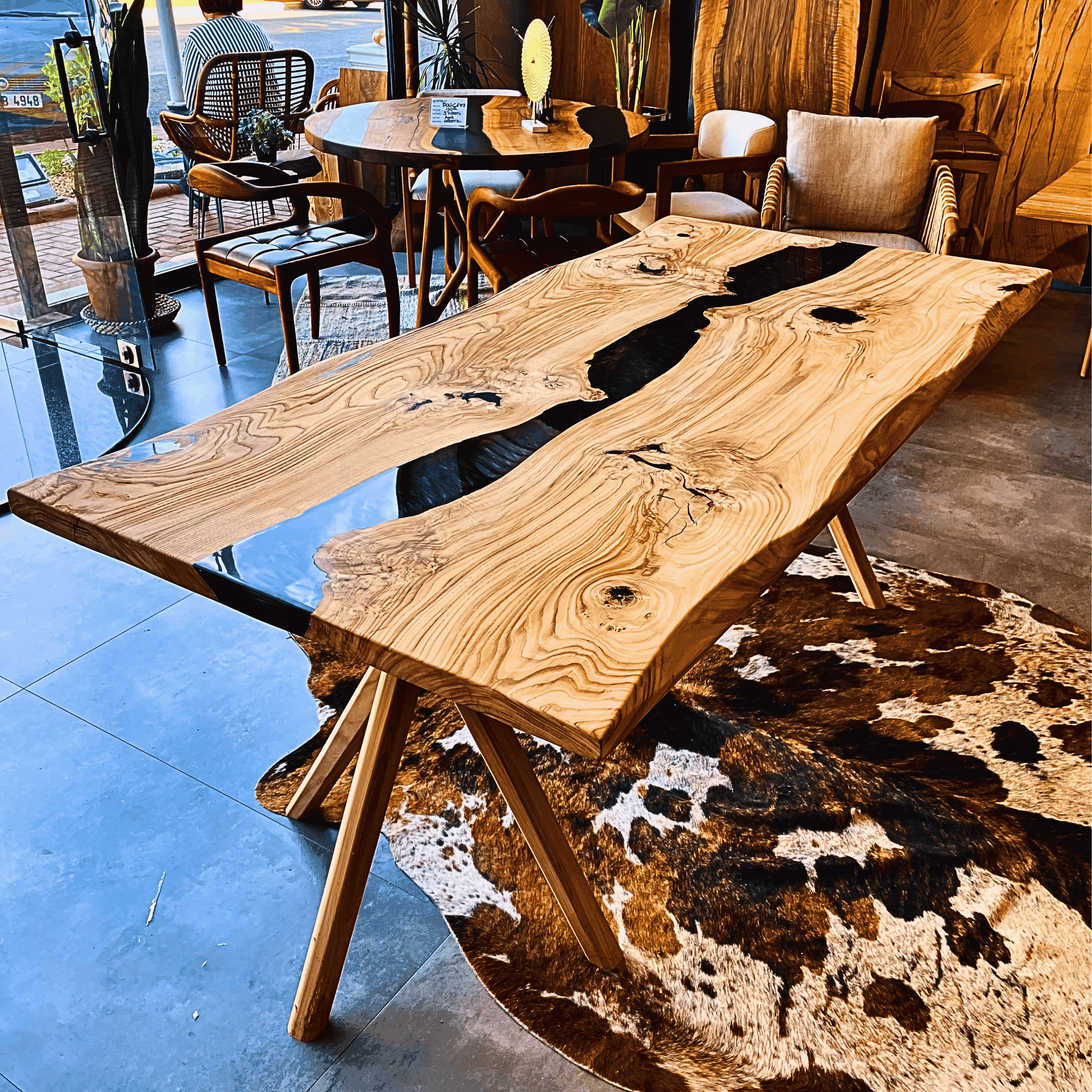 Natural Edge Chestnut Wood Epoxy River Table – Handmade, Stylish and Timeless Design | Modern and Aesthetic Wooden Dining Table