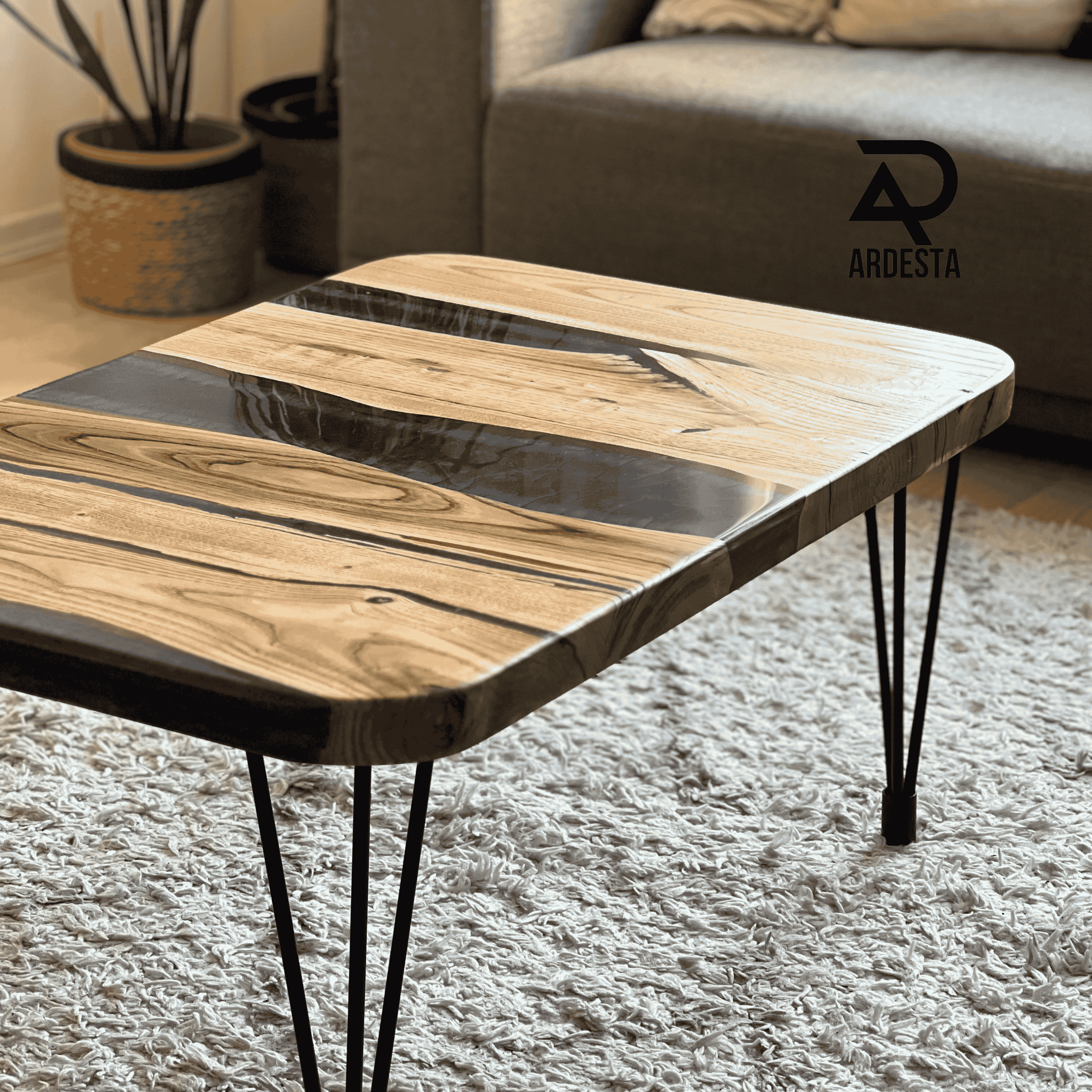 Handmade Chestnut Tree and Blue Epoxy Coffee Table – Nature's Elegance and Modern Chic Combined