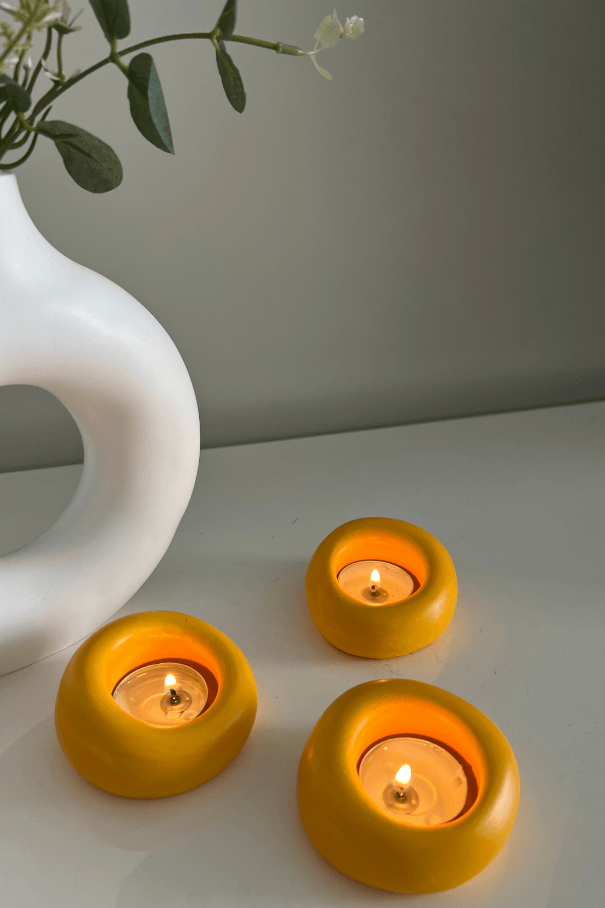 El Yapımı Taş Tozu 3’lü Tea Light Mumluk Seti | Dekoratif Mumluk | Renkli Ev Hediyesi