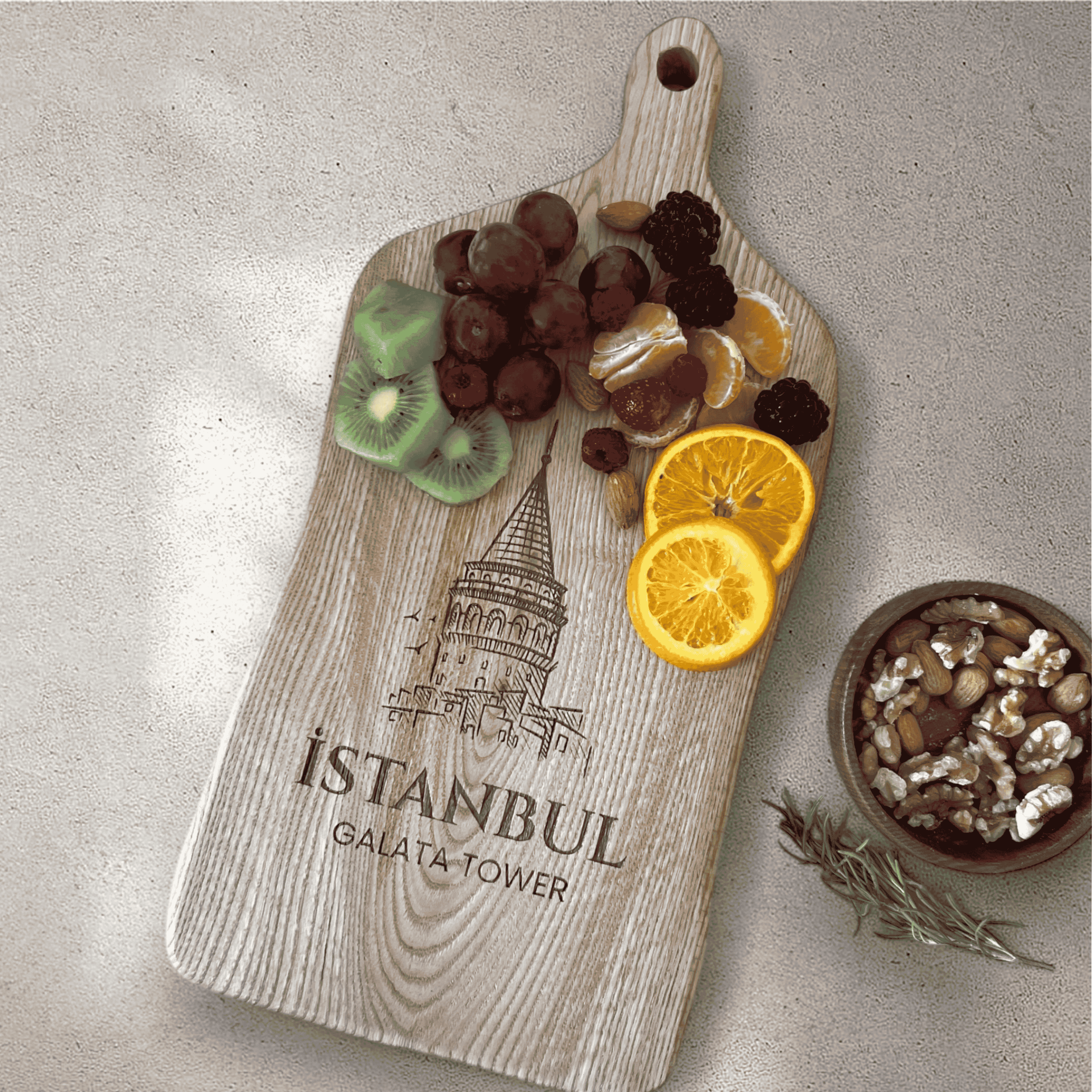 City-Themed Natural Wood Cutting and Serving Board – Customizable, Laser-Engraved, Decorative and Functional Gift