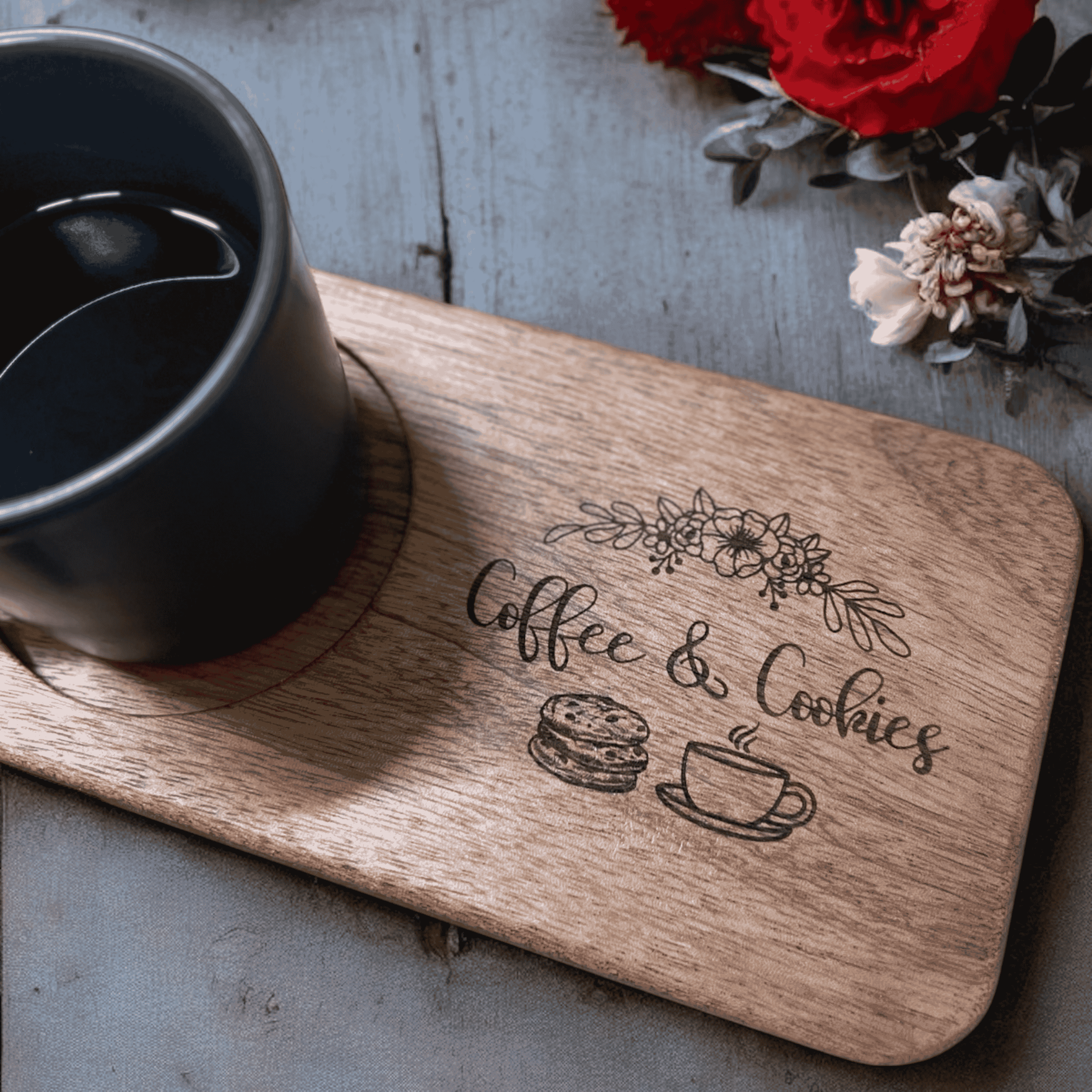 Special Sipo Wooden Coffee Serving Tray, Handmade Wooden Serving Board