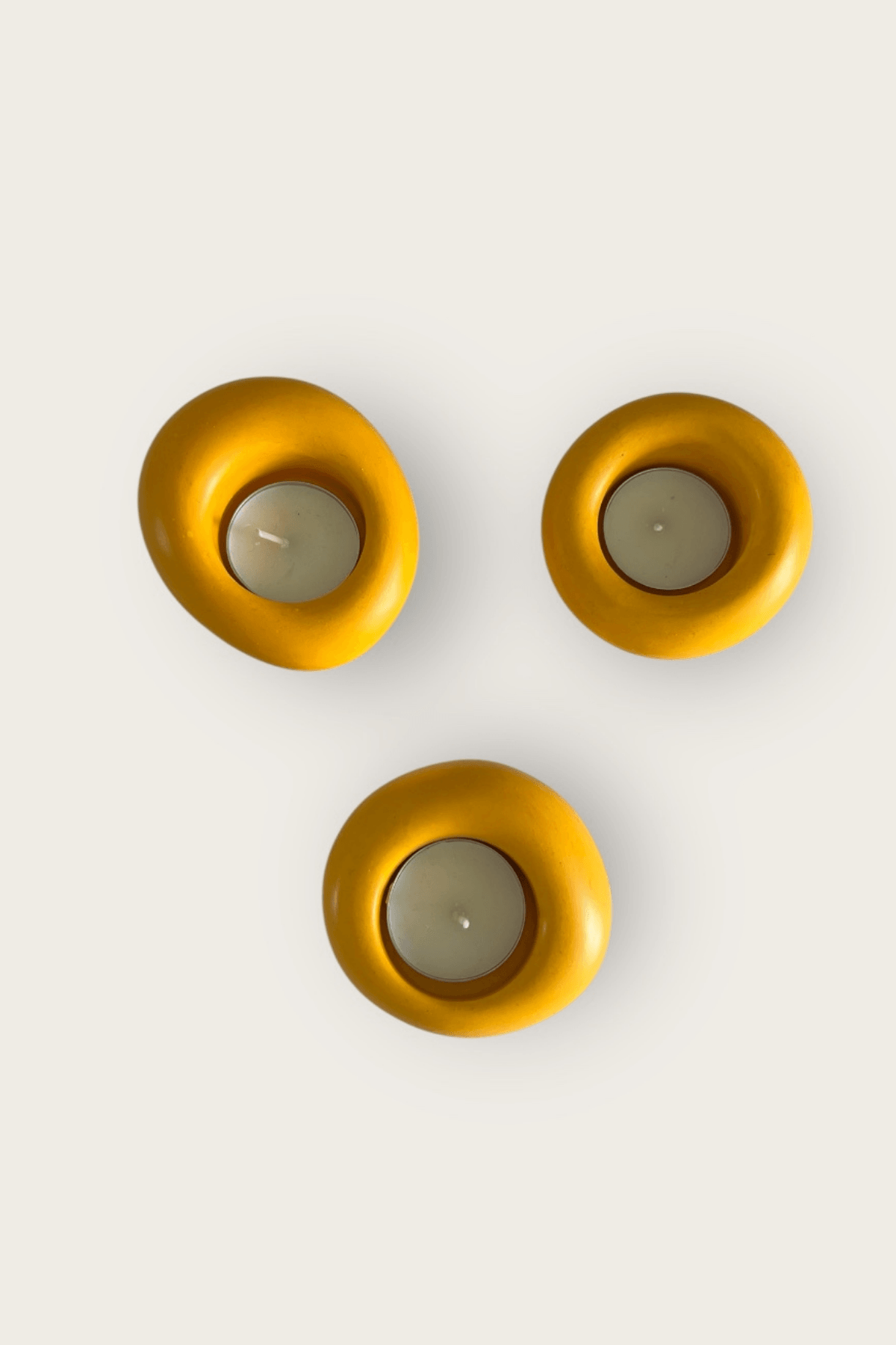 El Yapımı Taş Tozu 3’lü Tea Light Mumluk Seti | Dekoratif Mumluk | Renkli Ev Hediyesi