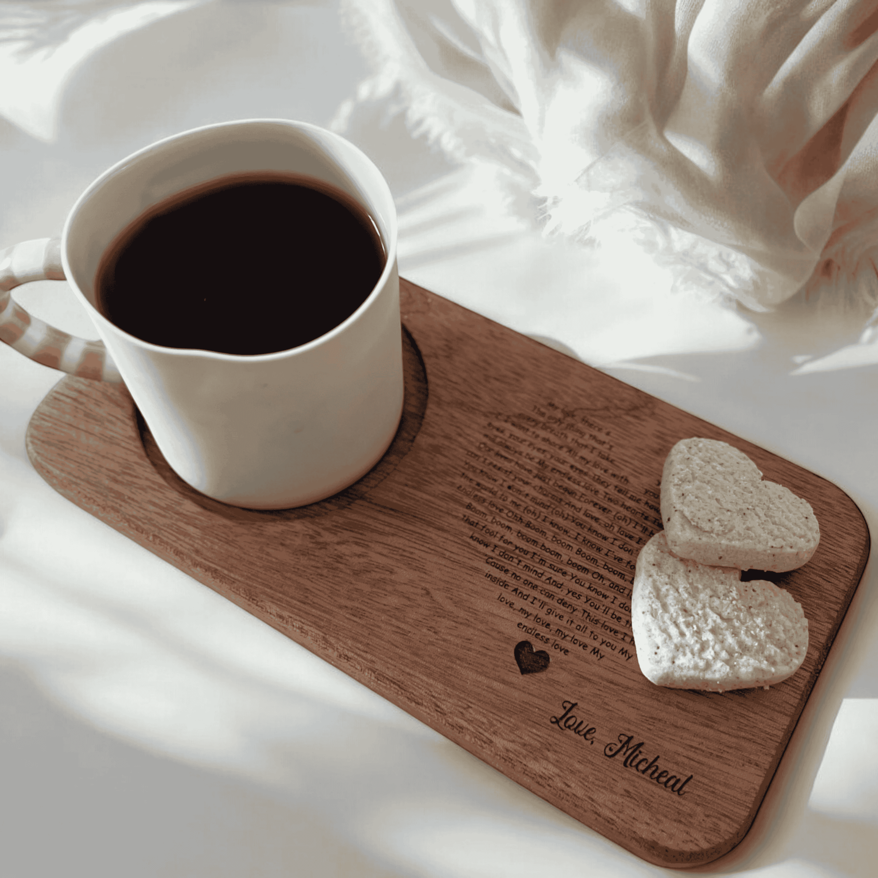 Handmade Valentine's Day Coffee and Tea Serving Tray - Personalized Song Lyrics and Romantic Gifts