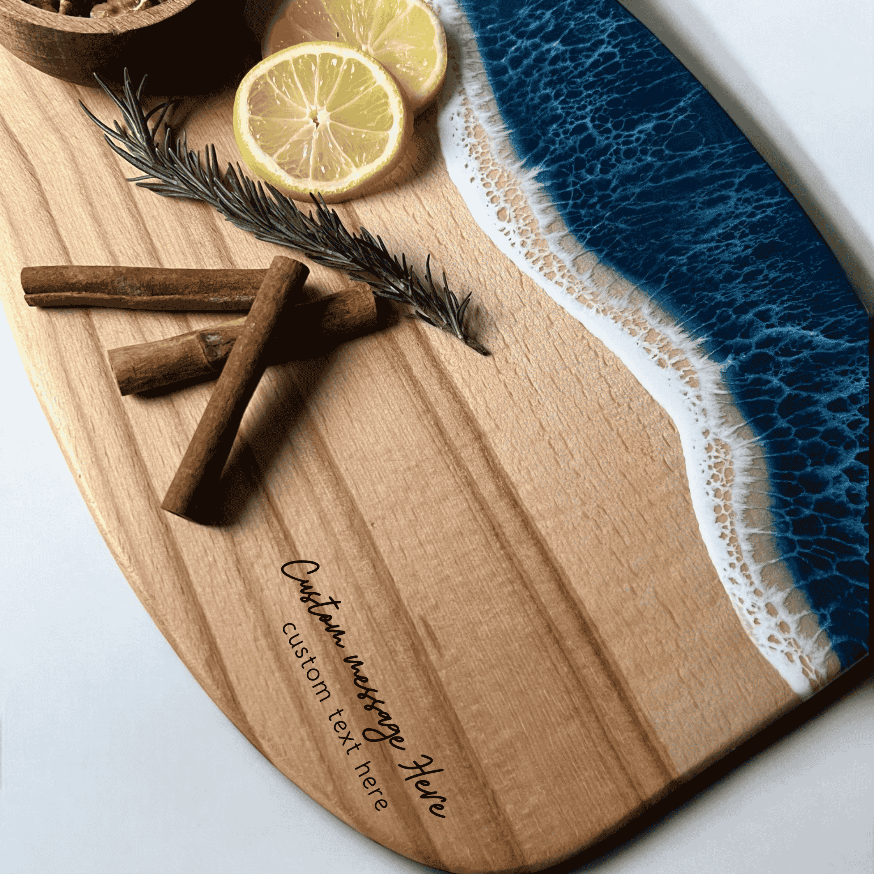 Handcrafted Beech Wood Oval Epoxy Wave Pattern Serving Board – A Chic and Natural Touch for the Kitchen  