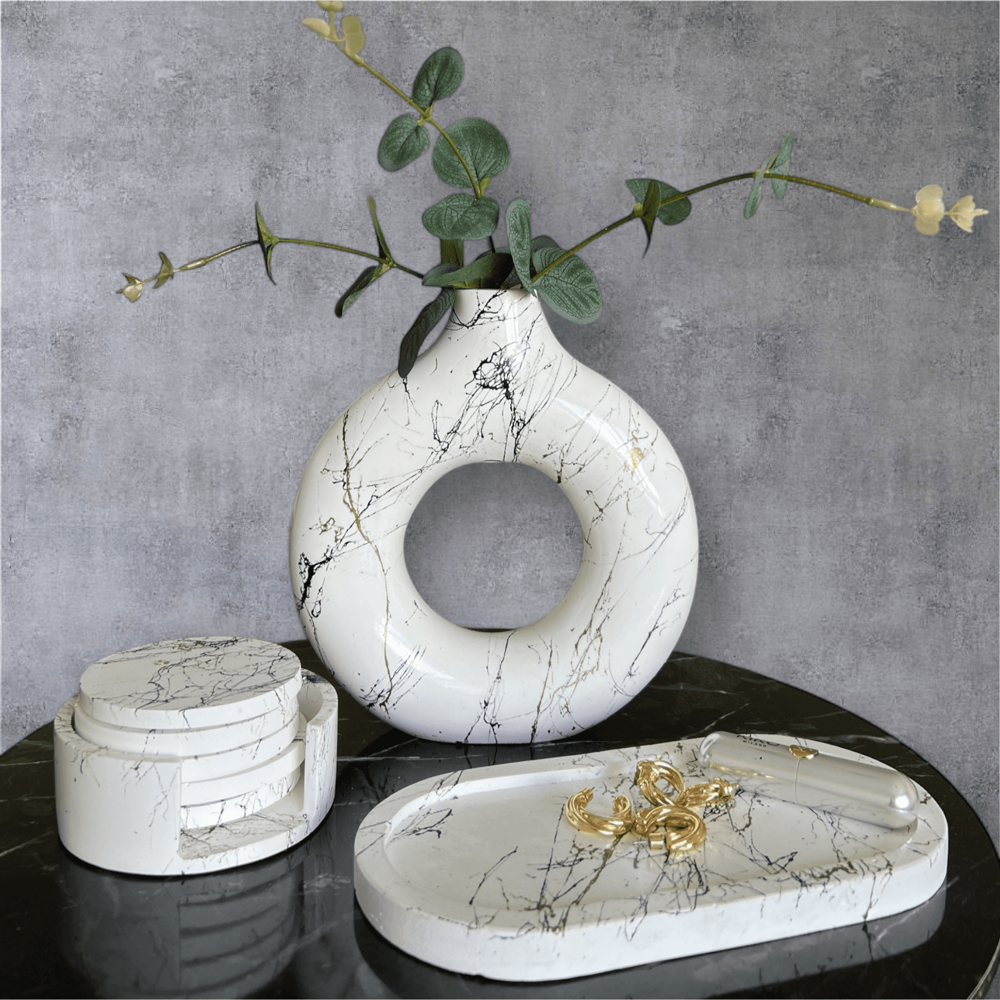 Dekoratif El Yapımı Vazo | İskandinav Stil | Taş Tozu | Modern Ev Aksesuarı | 7 Renk | 18-20 cm