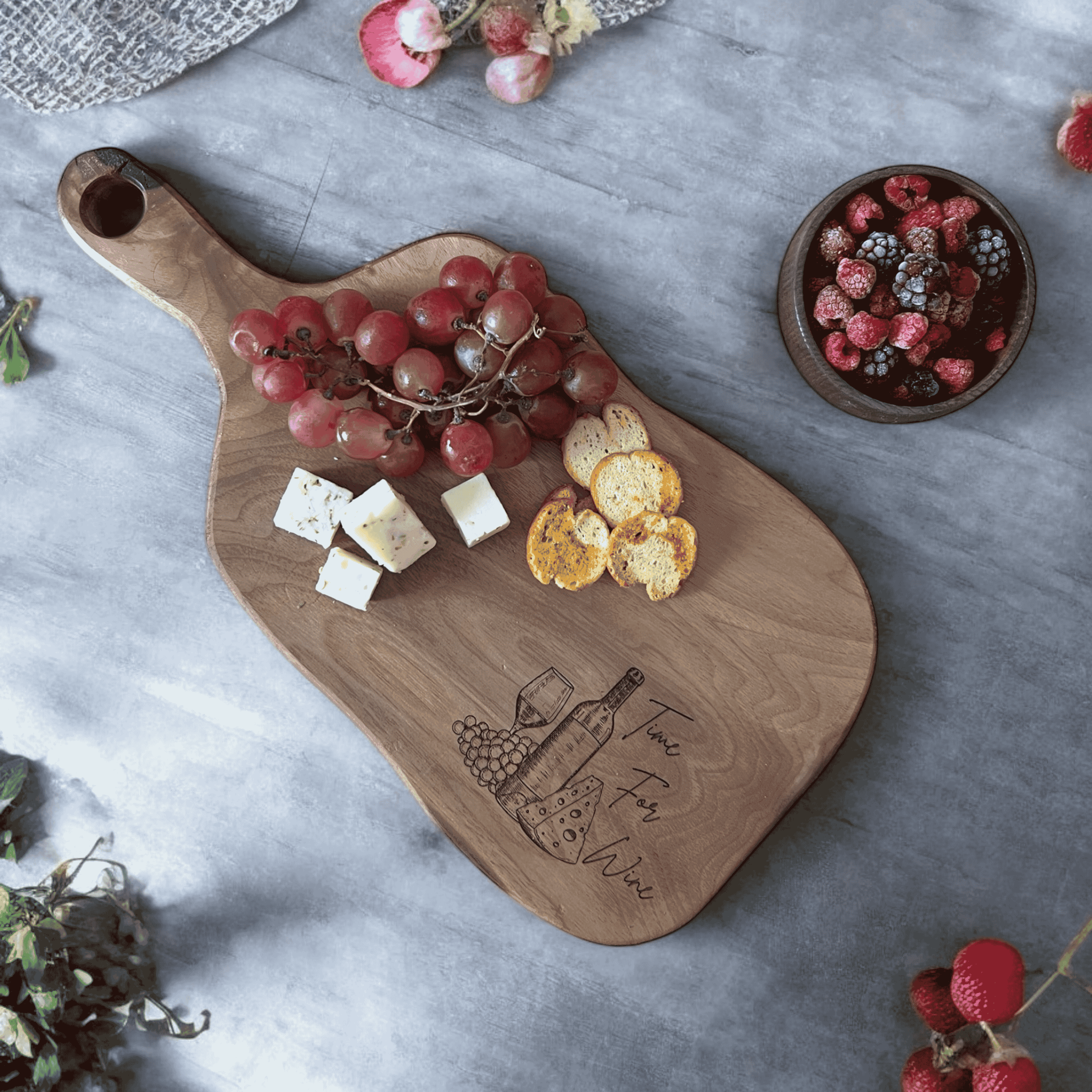 Handcrafted Walnut Wood Charcuterie and Cutting Board – Wine and Cheese Serving Platter, Customizable Wooden Serving Board  