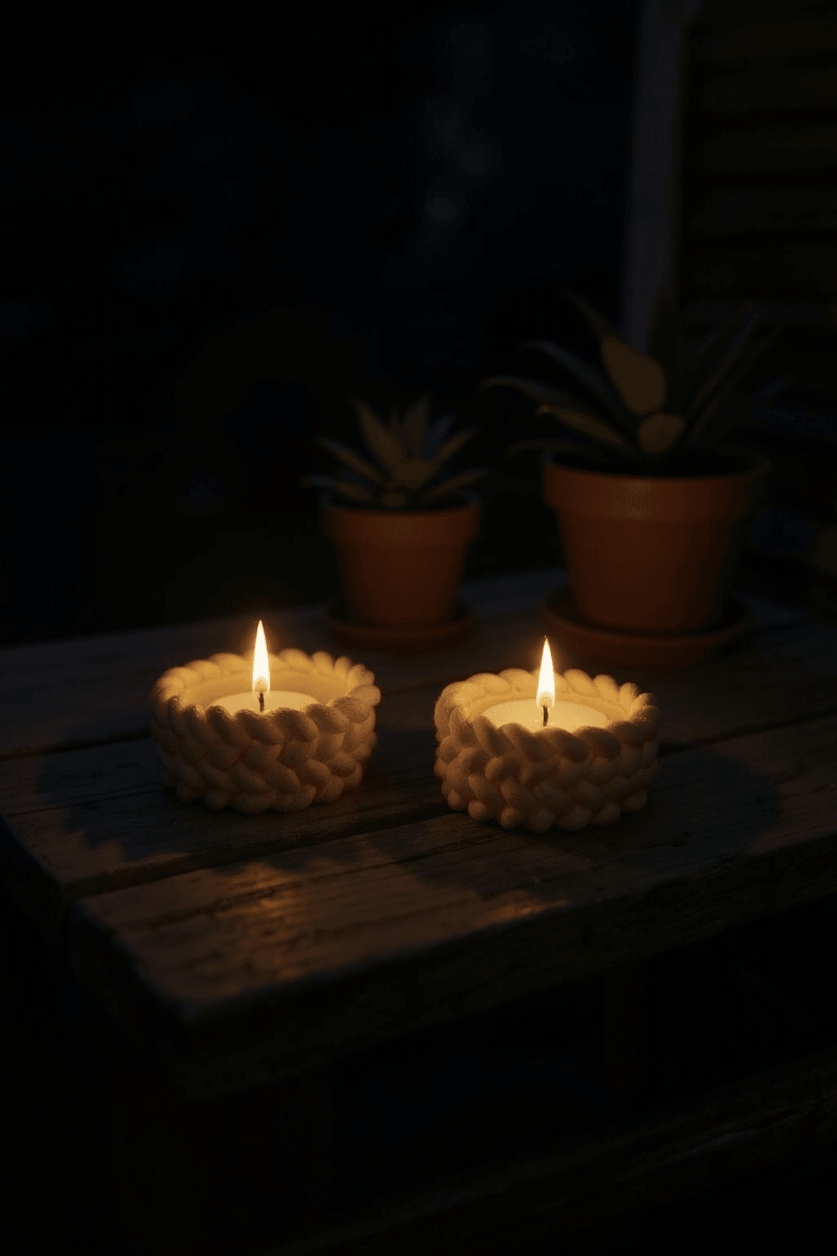 El Yapımı Hasır Görünümlü 2’li Tea Light Taş Mumluk | Dekoratif Mumluk | Hediye Seçeneği
