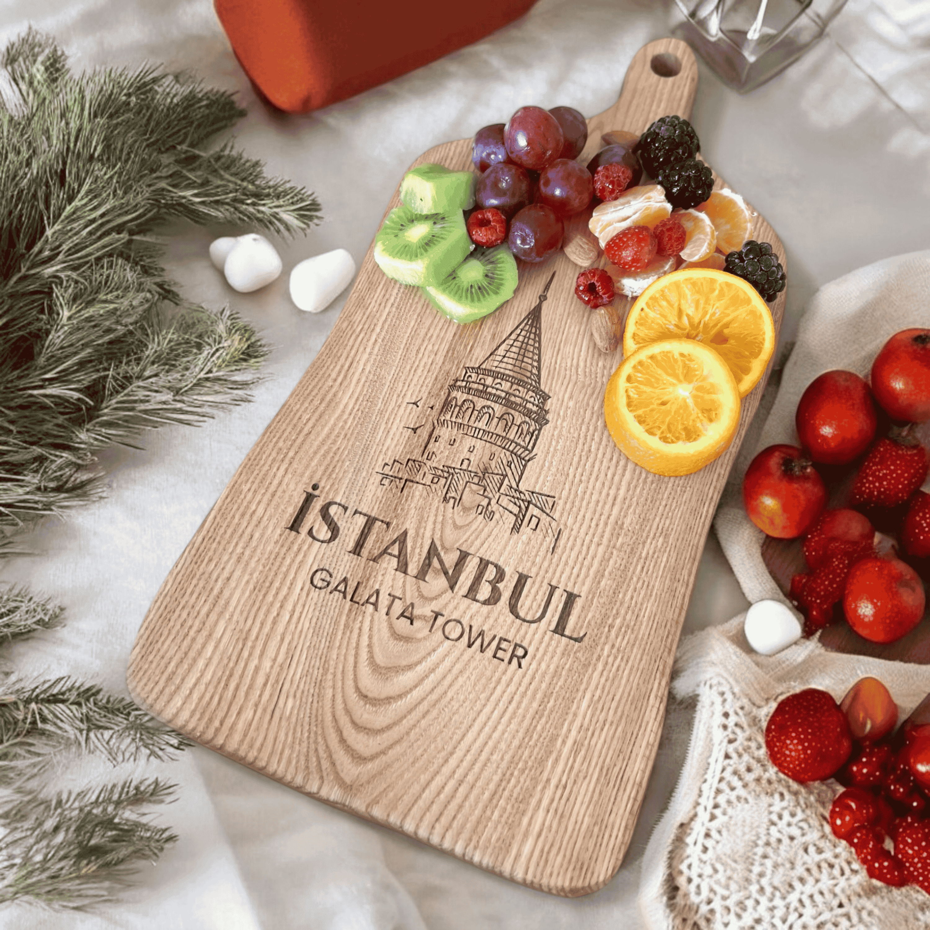 City-Themed Natural Wood Cutting and Serving Board – Customizable, Laser-Engraved, Decorative and Functional Gift