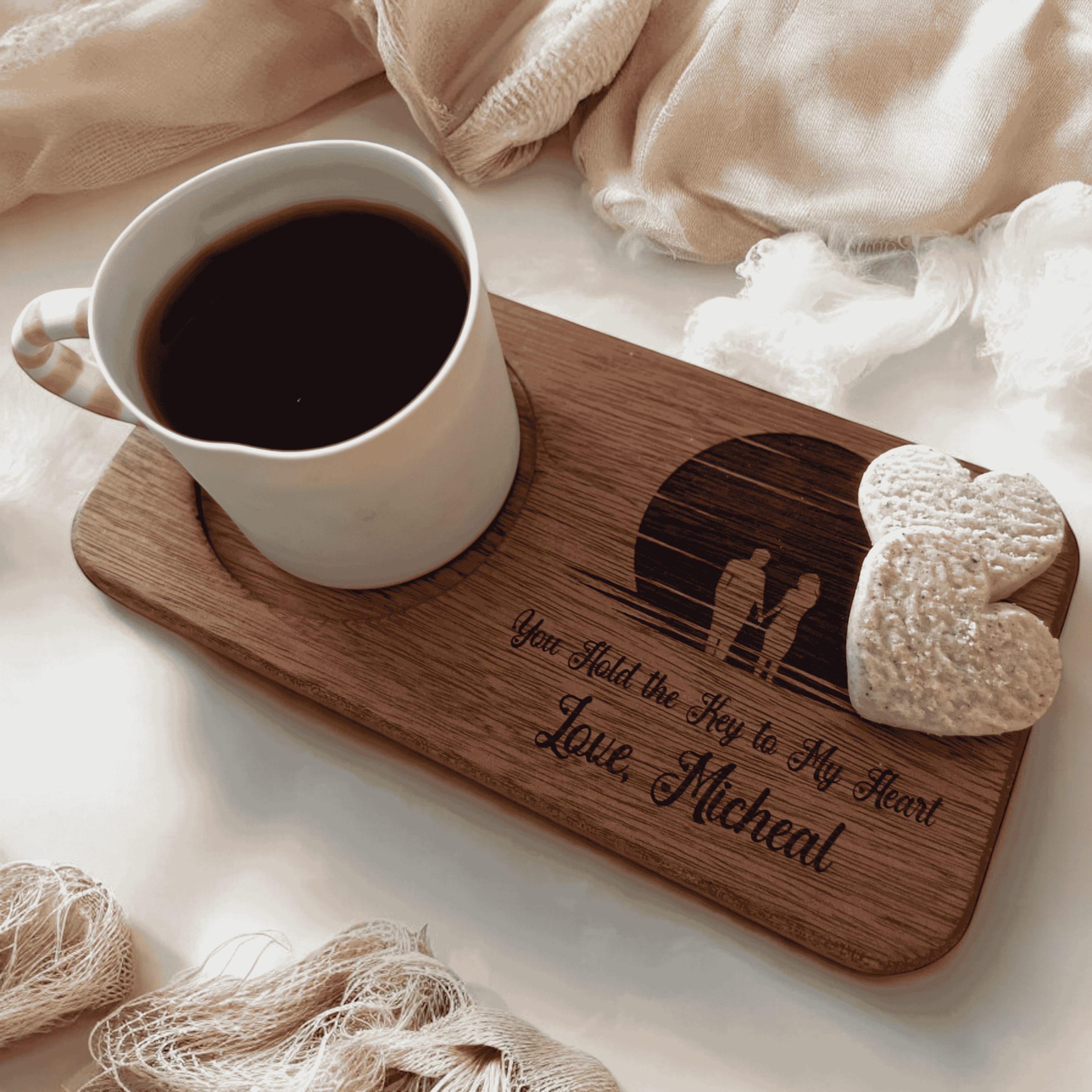 Handmade Valentine's Day Coffee and Tea Serving Tray - Personalized Song Lyrics and Romantic Gifts