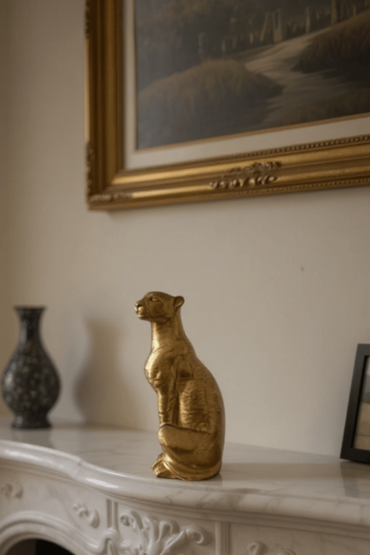 El Yapımı Gold Leopar Biblo 17 cm – Dekoratif Heykel, Modern Tasarım Şık Ev Dekorasyonu Aksesuarı