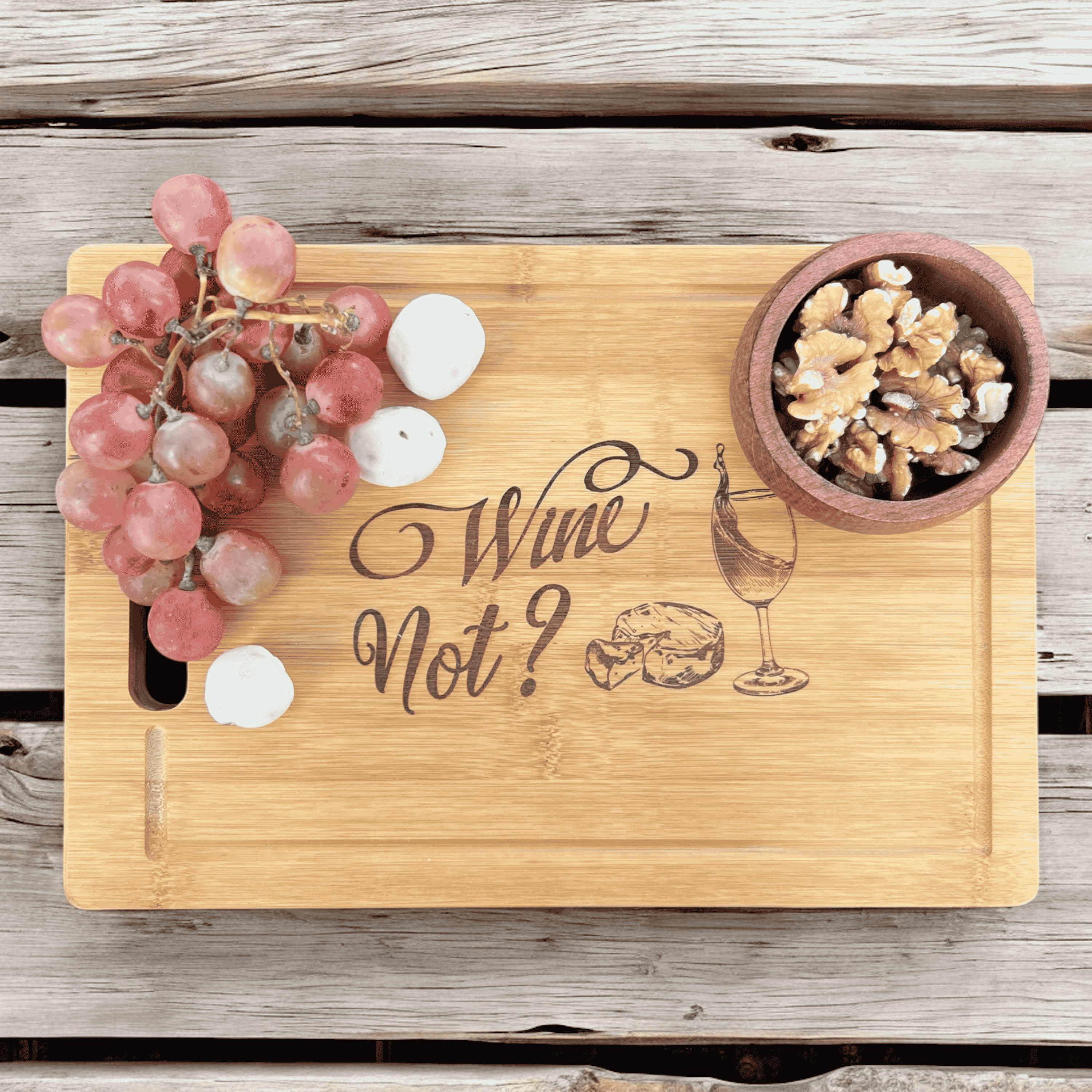 Bamboo Wine Serving Board – Laser-Engraved Cheese and Charcuterie Board / Bamboo Cutting Board